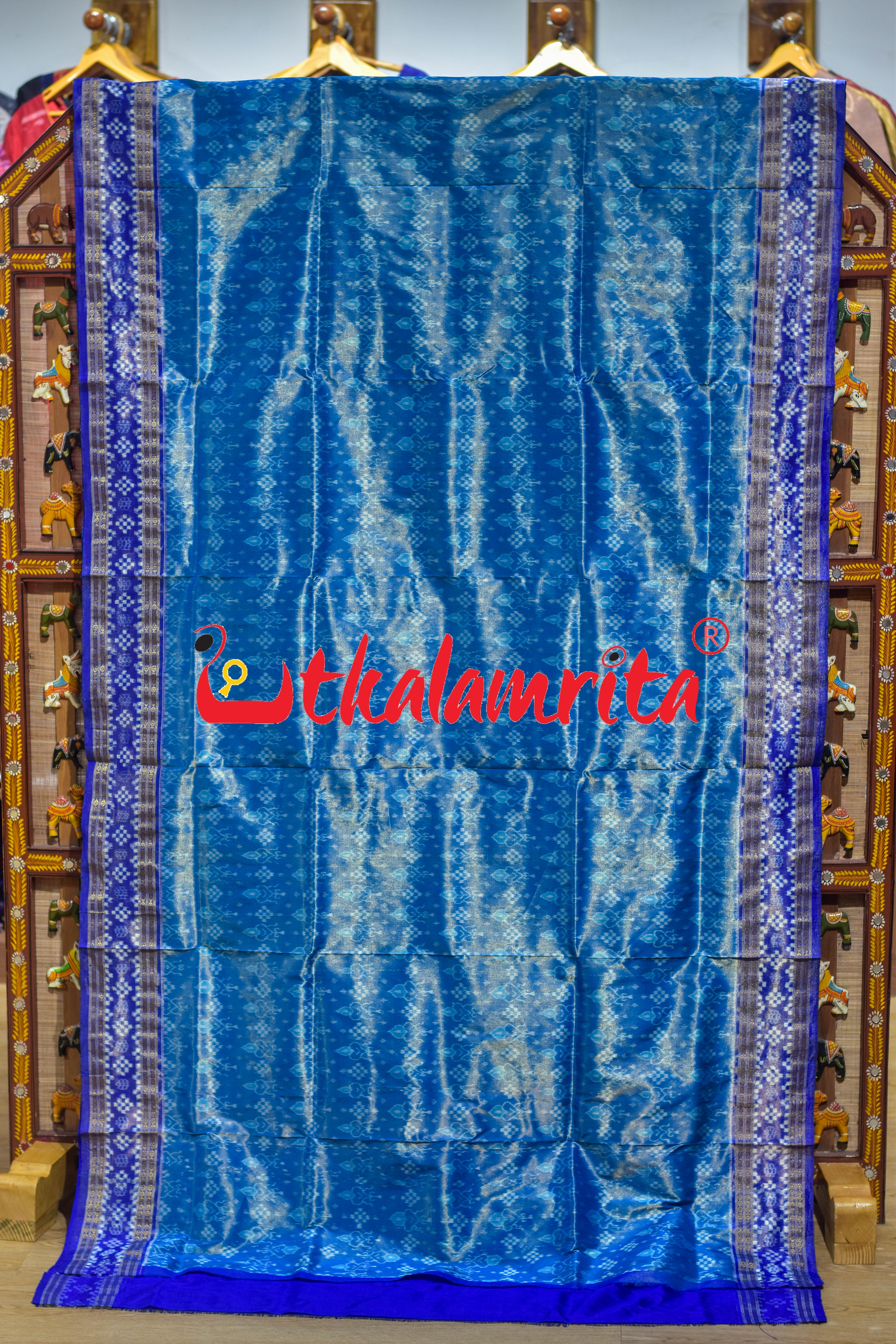Blue Border Pasapali Full Tissue Sambalpuri Silk Saree