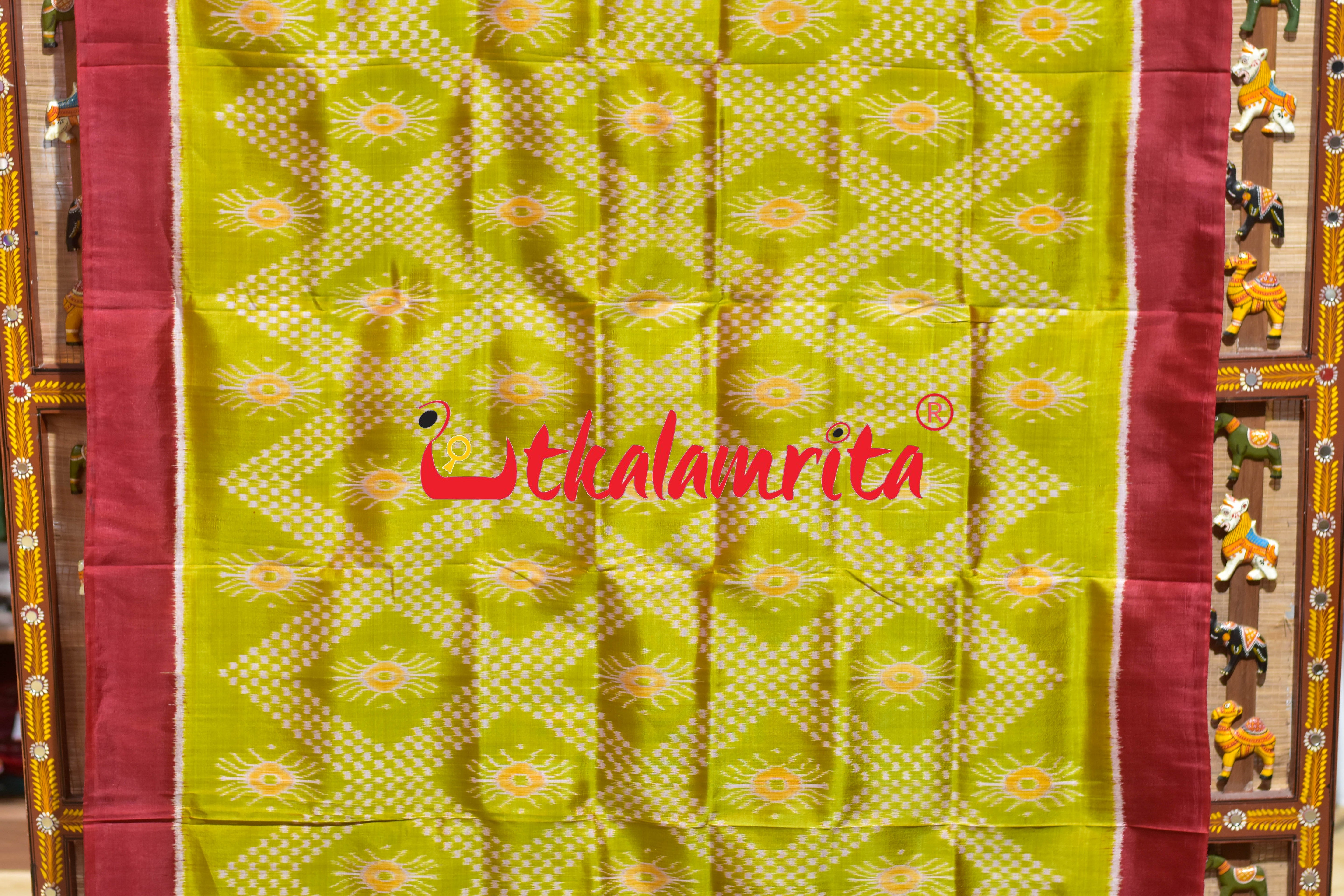 Fluorescent Green Maroon Tarabali Khandua Silk Saree