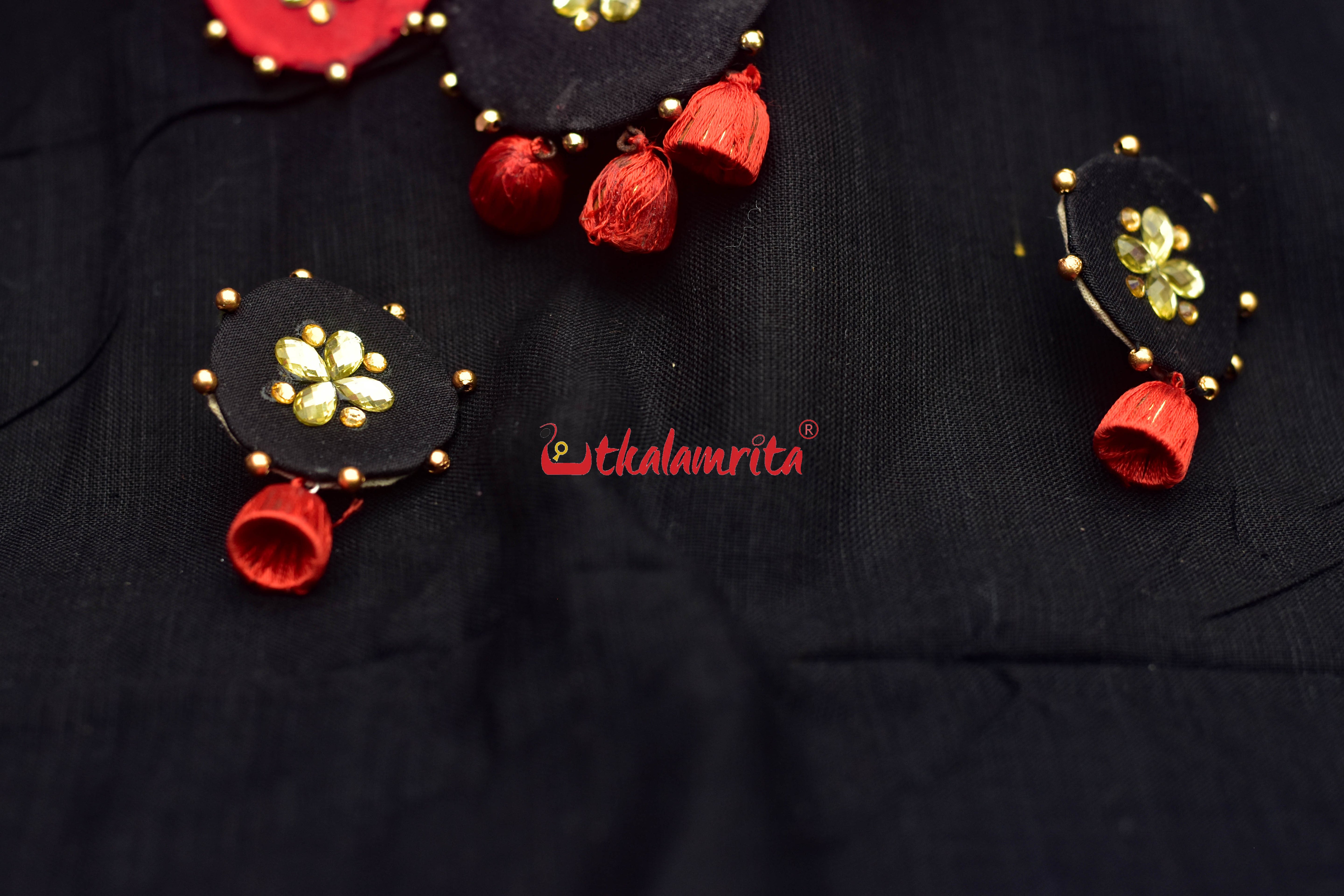 Red Black Silk Jewellery Set Handloom