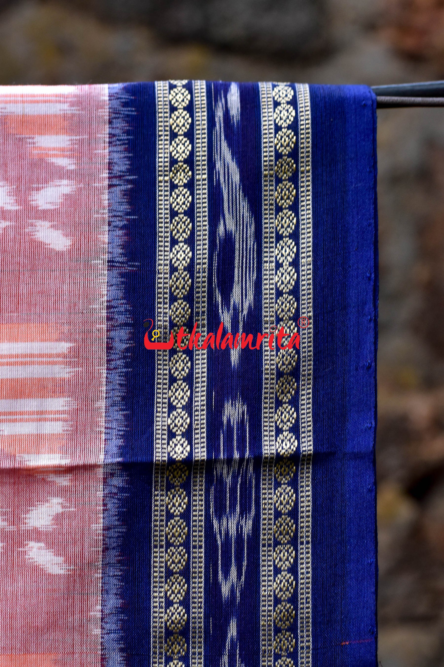Peach Blue Khandua Cotton Saree