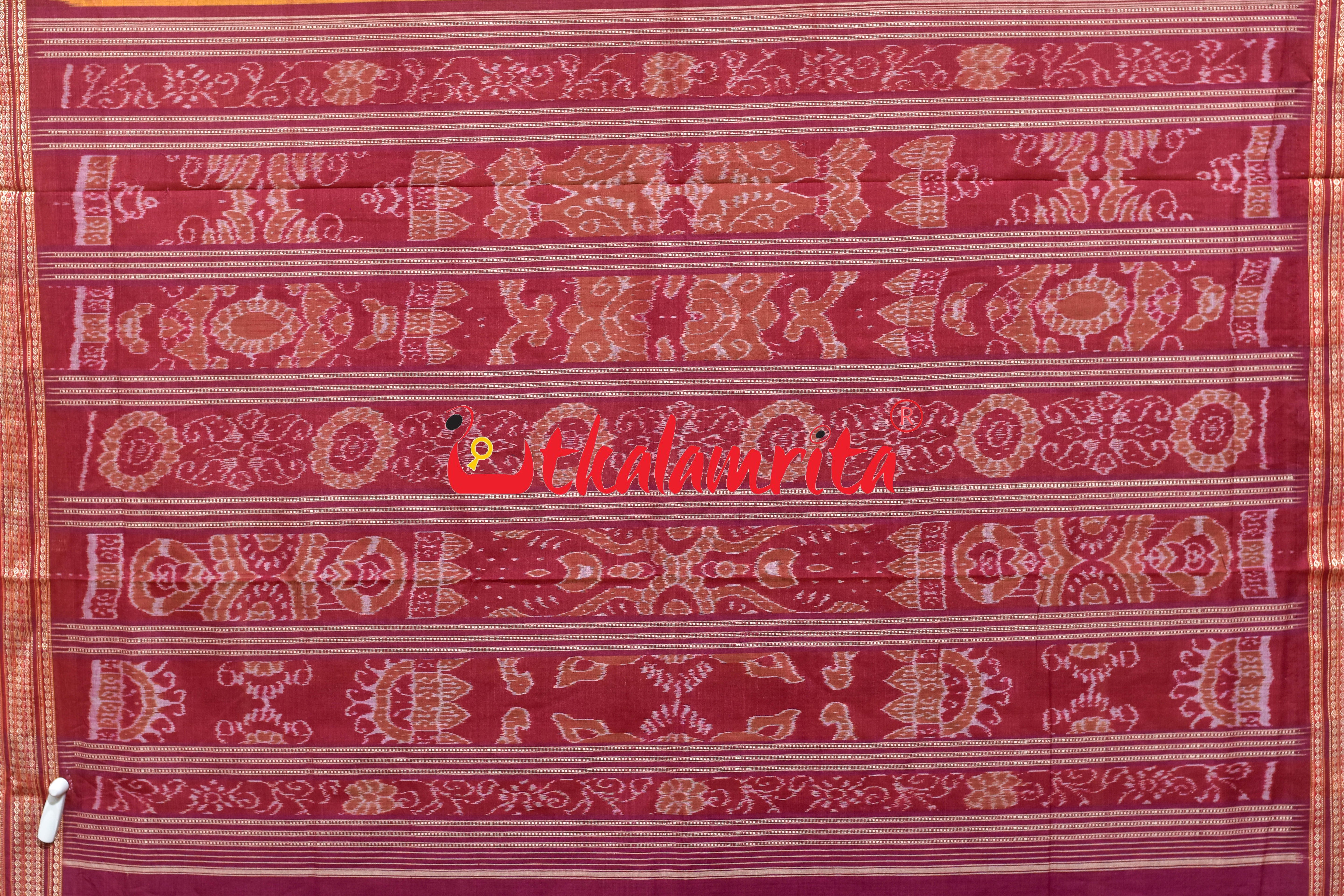 Mustard Black Buti Bomkai Cotton Saree