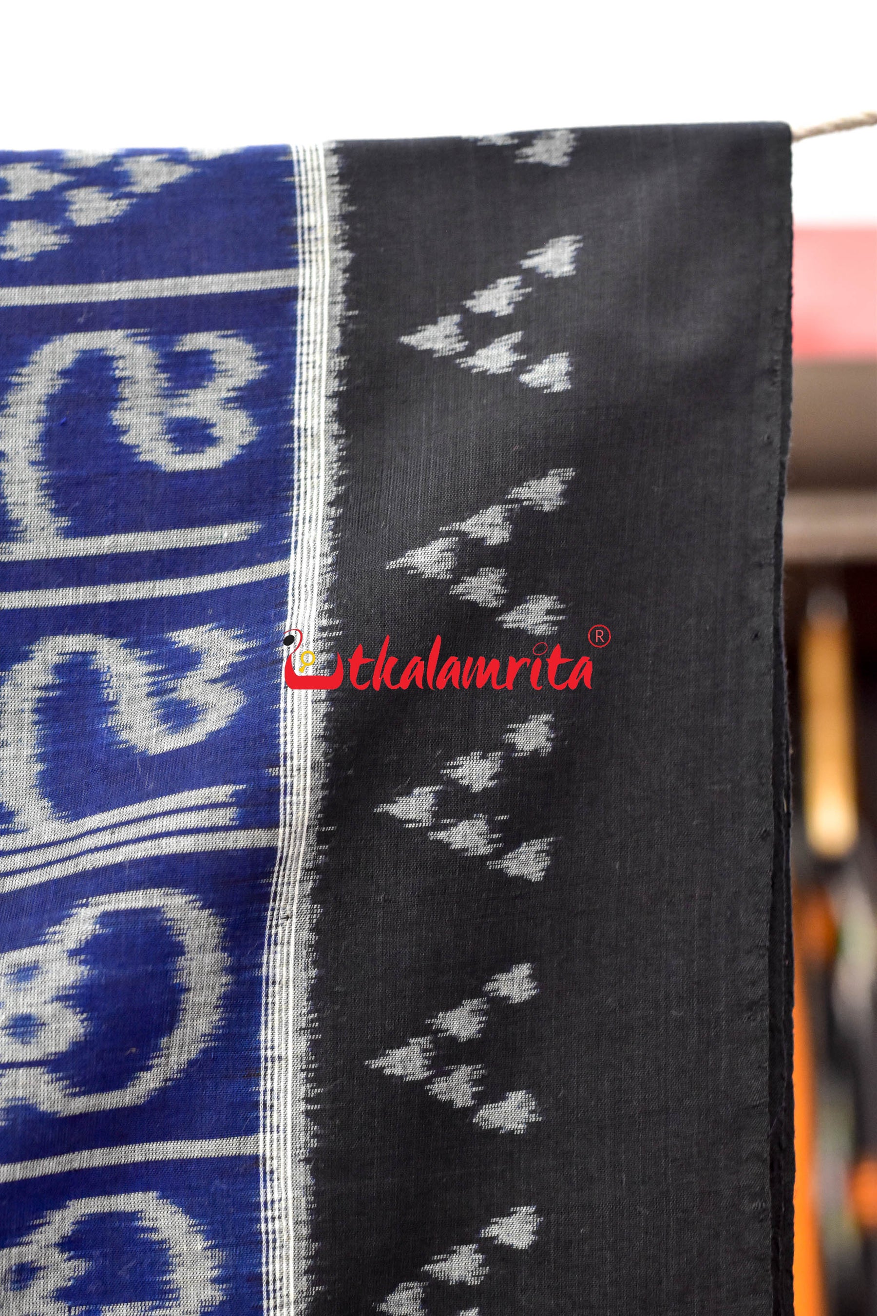 Blue Odia Alphabets Khandua Cotton Saree