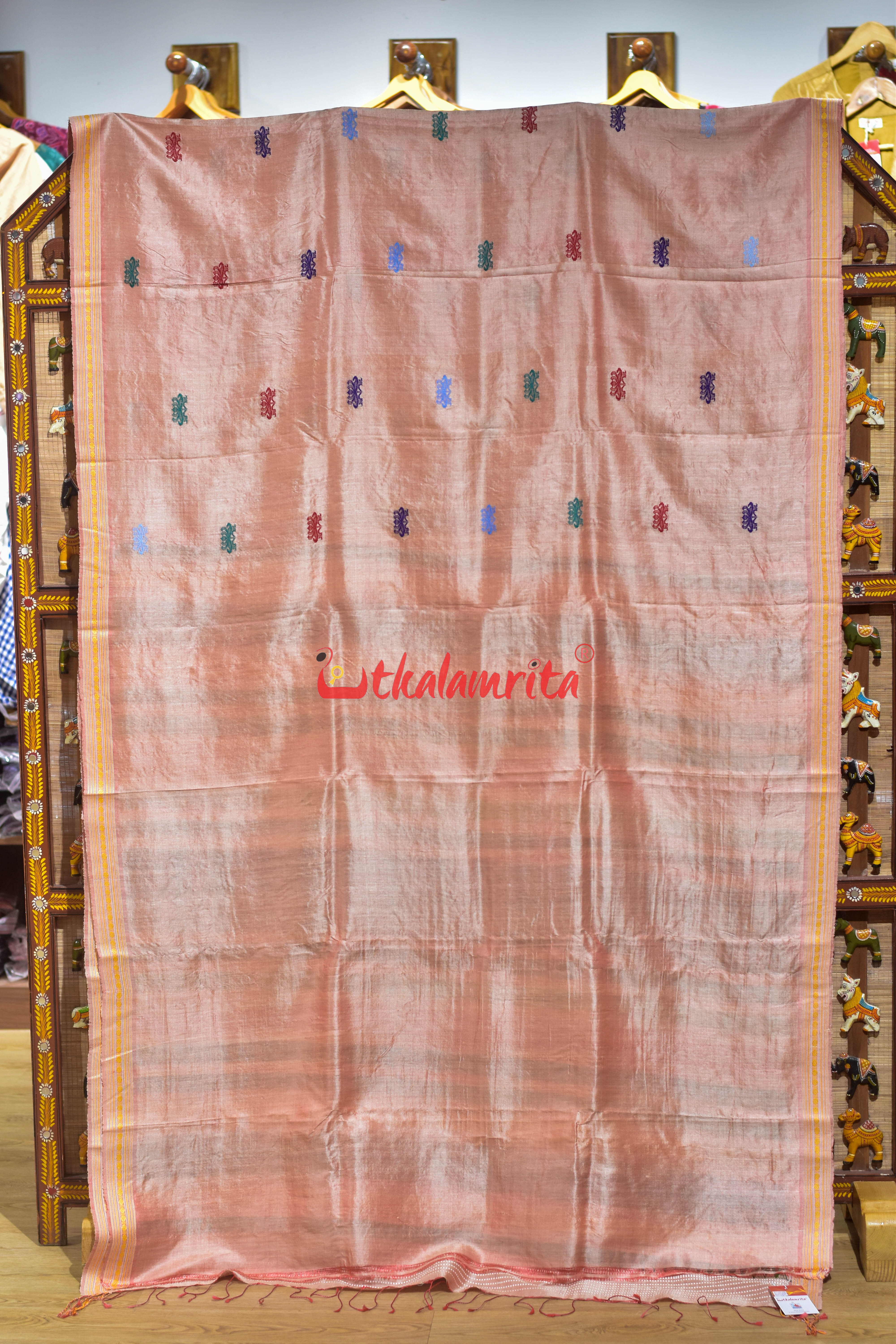 Peach Bina Dobby Border Gopalpur Tussar Silk Saree