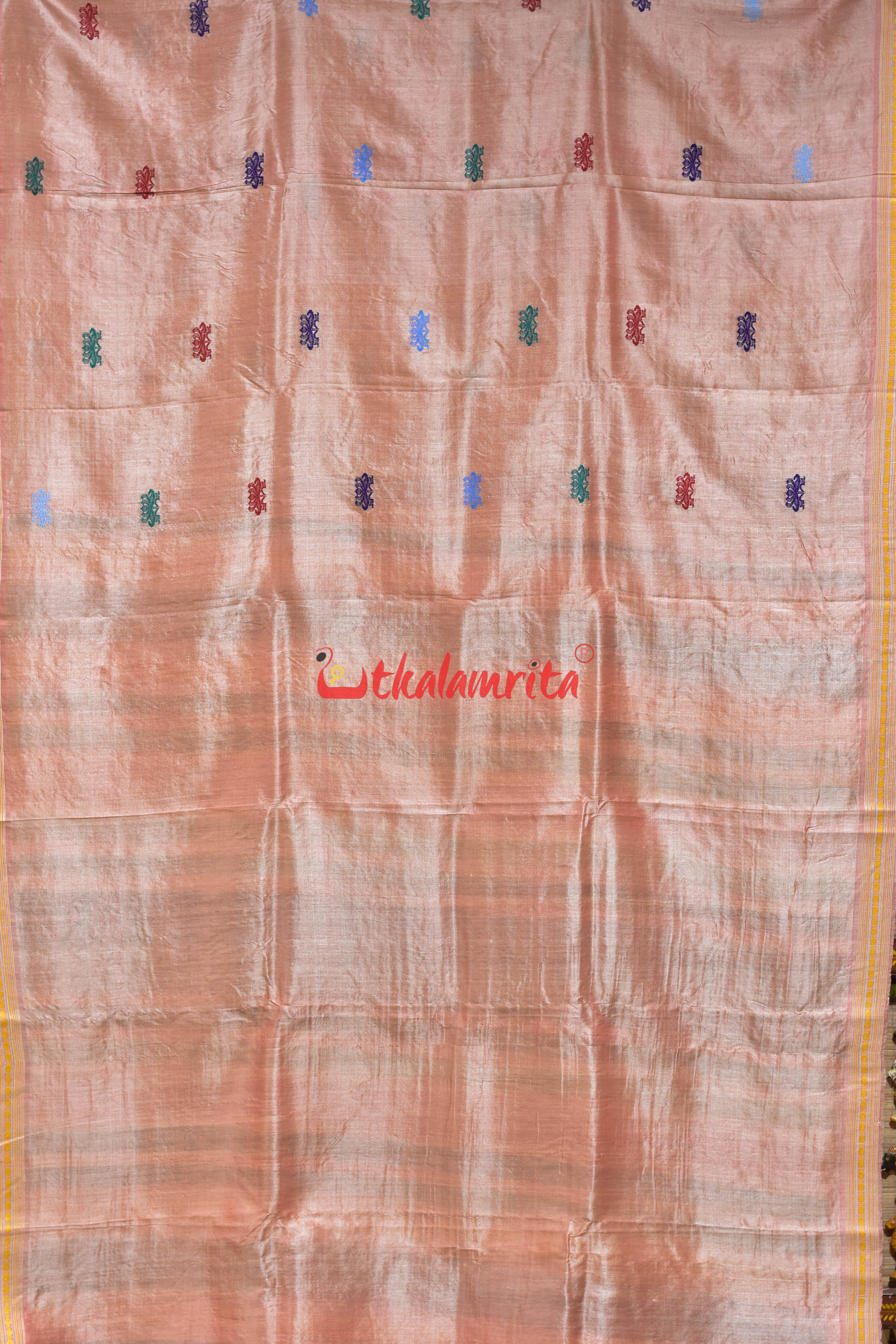 Peach Bina Dobby Border Gopalpur Tussar Silk Saree