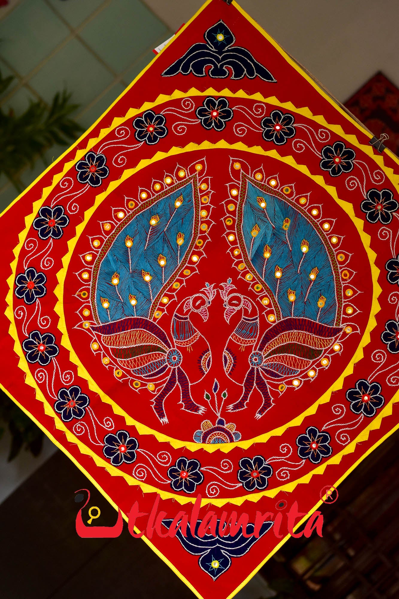 Double Peacock Red Blue Applique