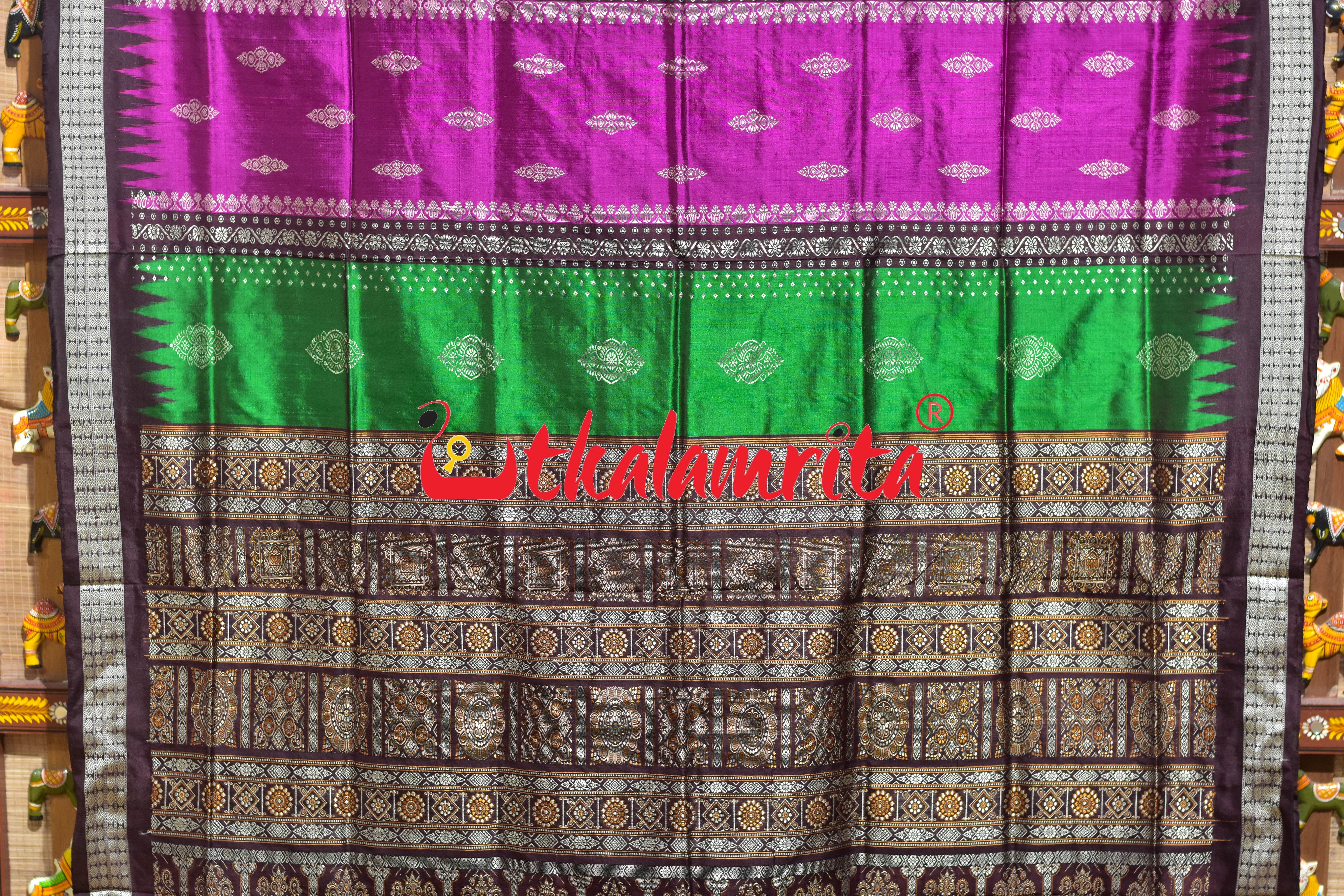 Peri Peri Green Rani Bomkai Silk Saree