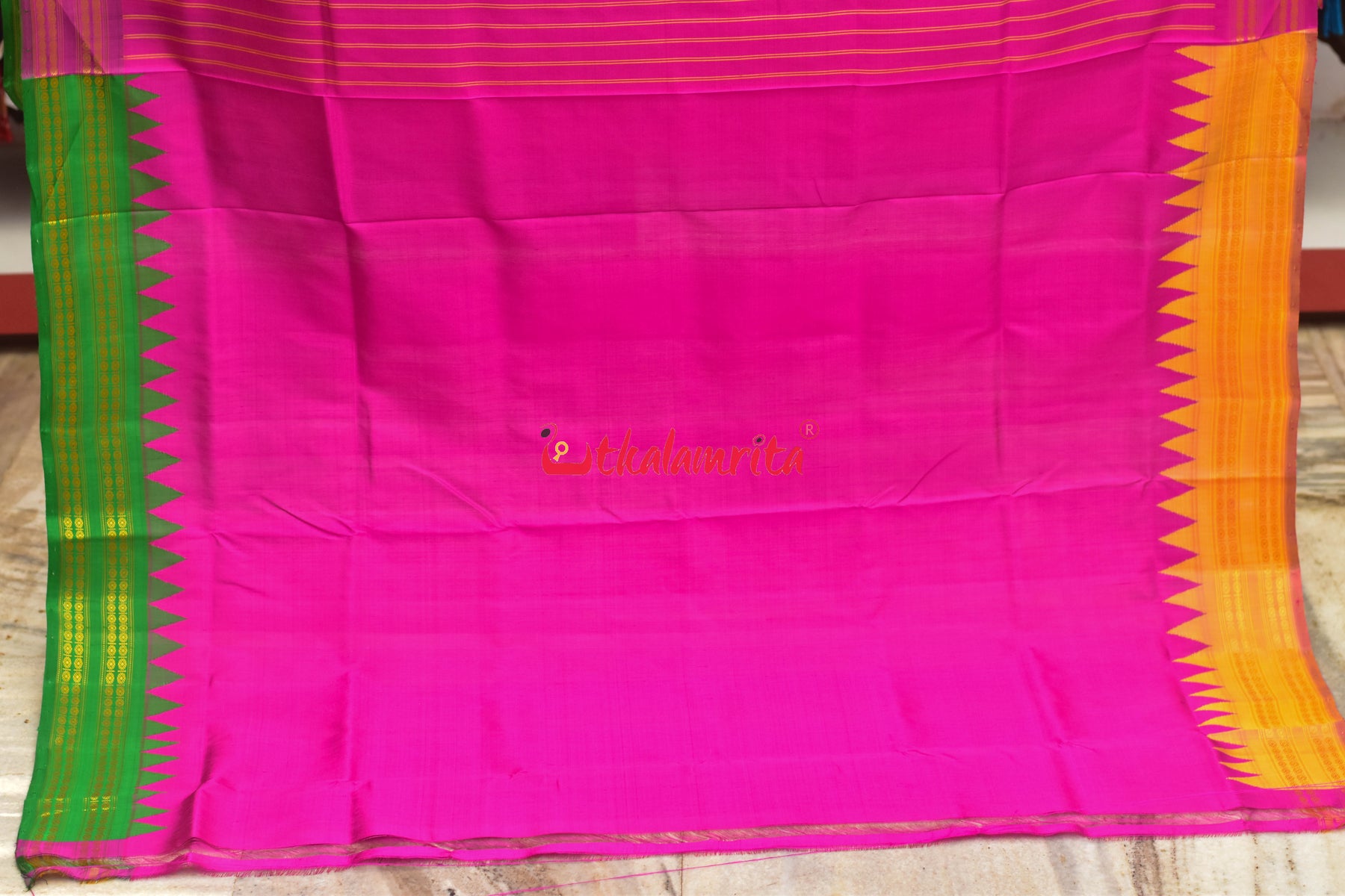 Peel Orange Double Anchal Berhampuri Silk Saree