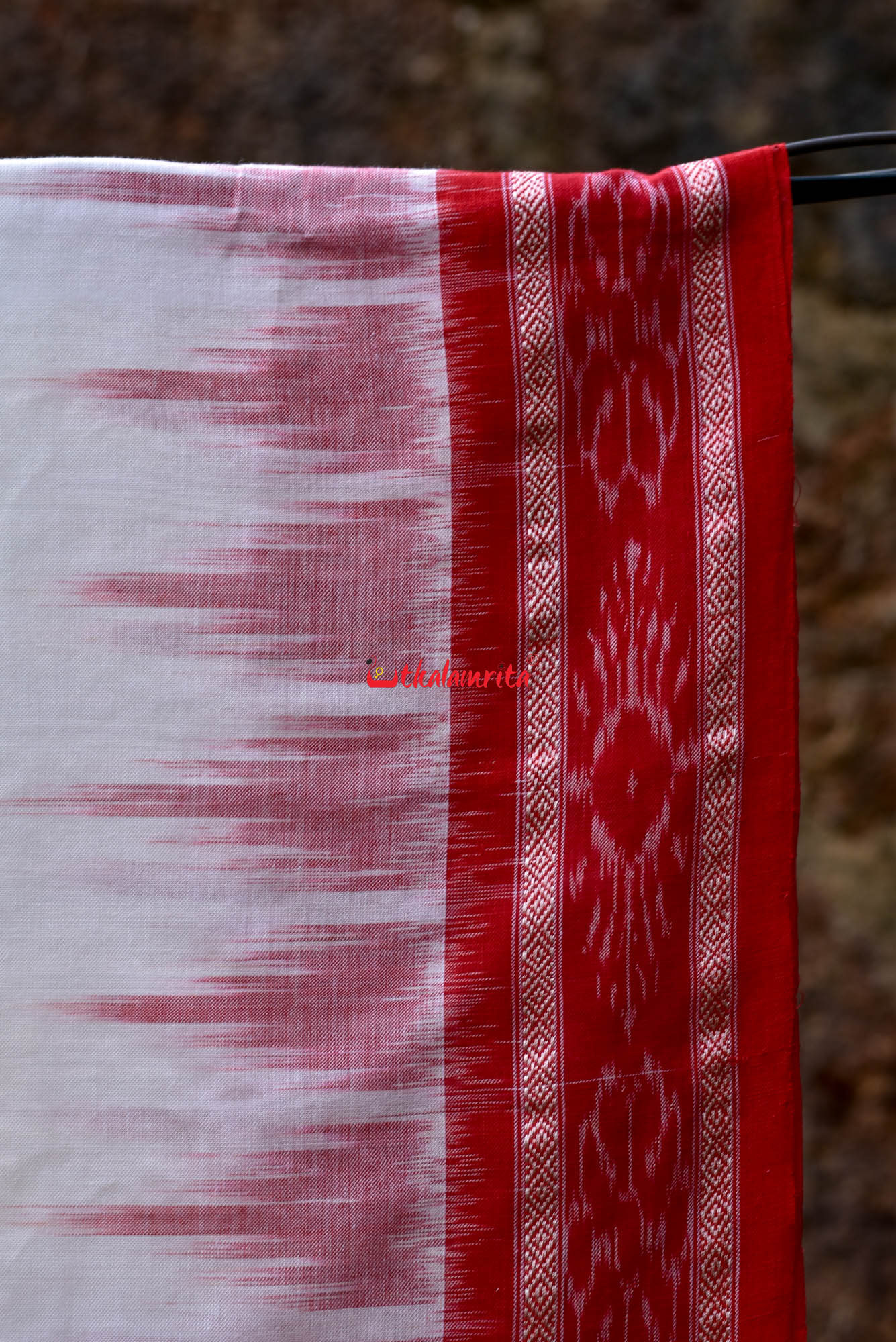 White Red Buti Kumbha Cotton Saree