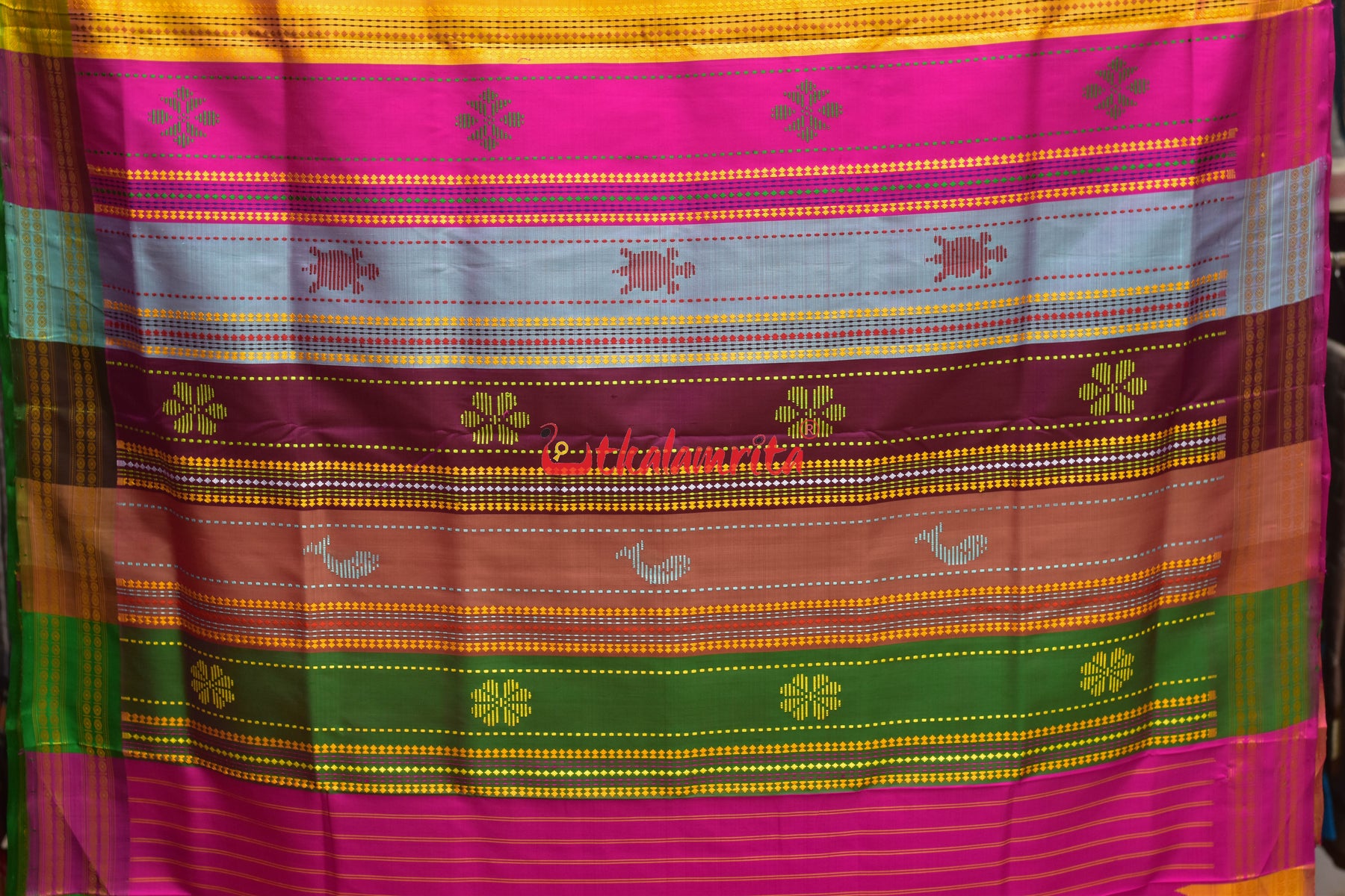 Peel Orange Double Anchal Berhampuri Silk Saree