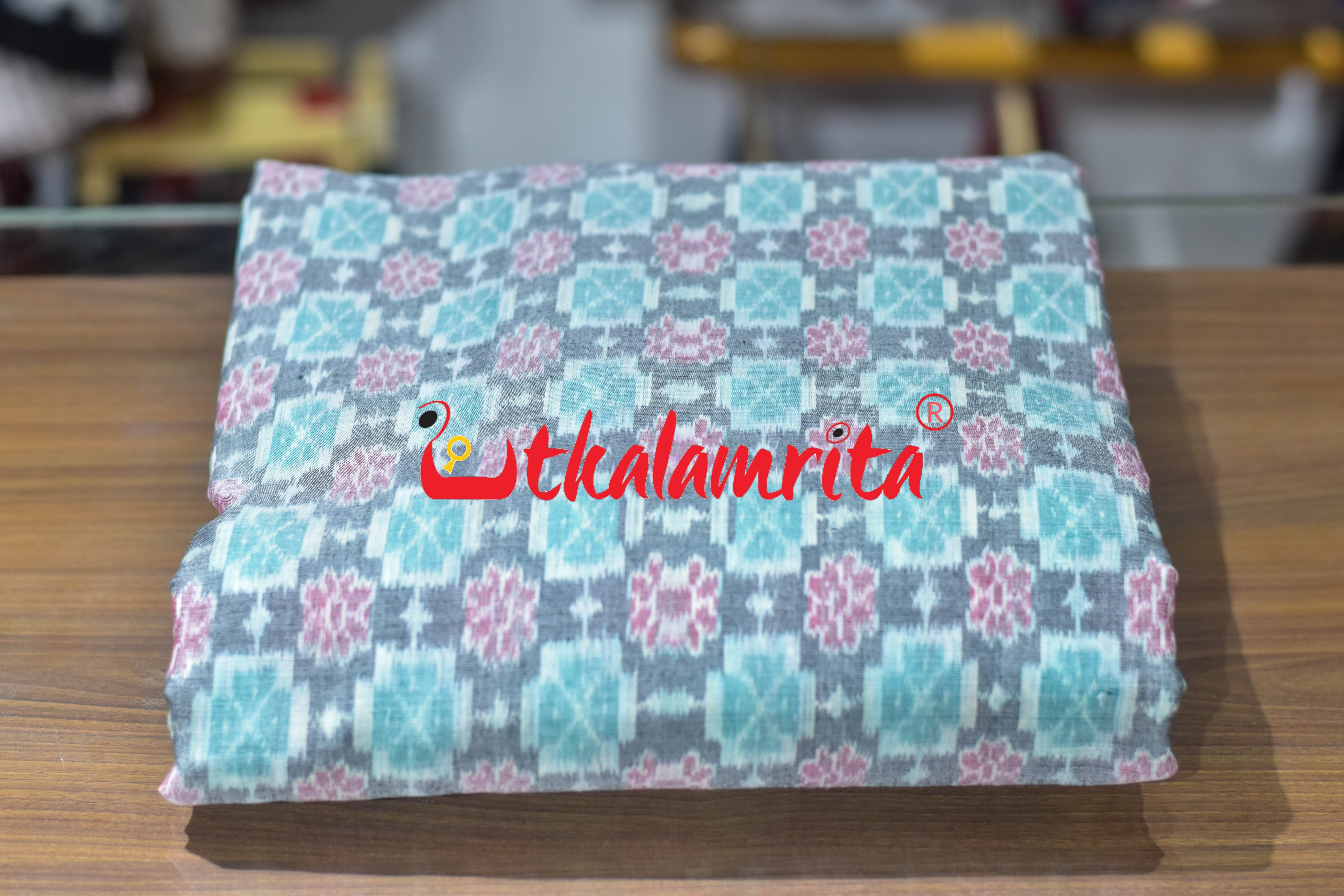 Kulaa Flower Grey Green Sambalpuri Cotton (Fabric)