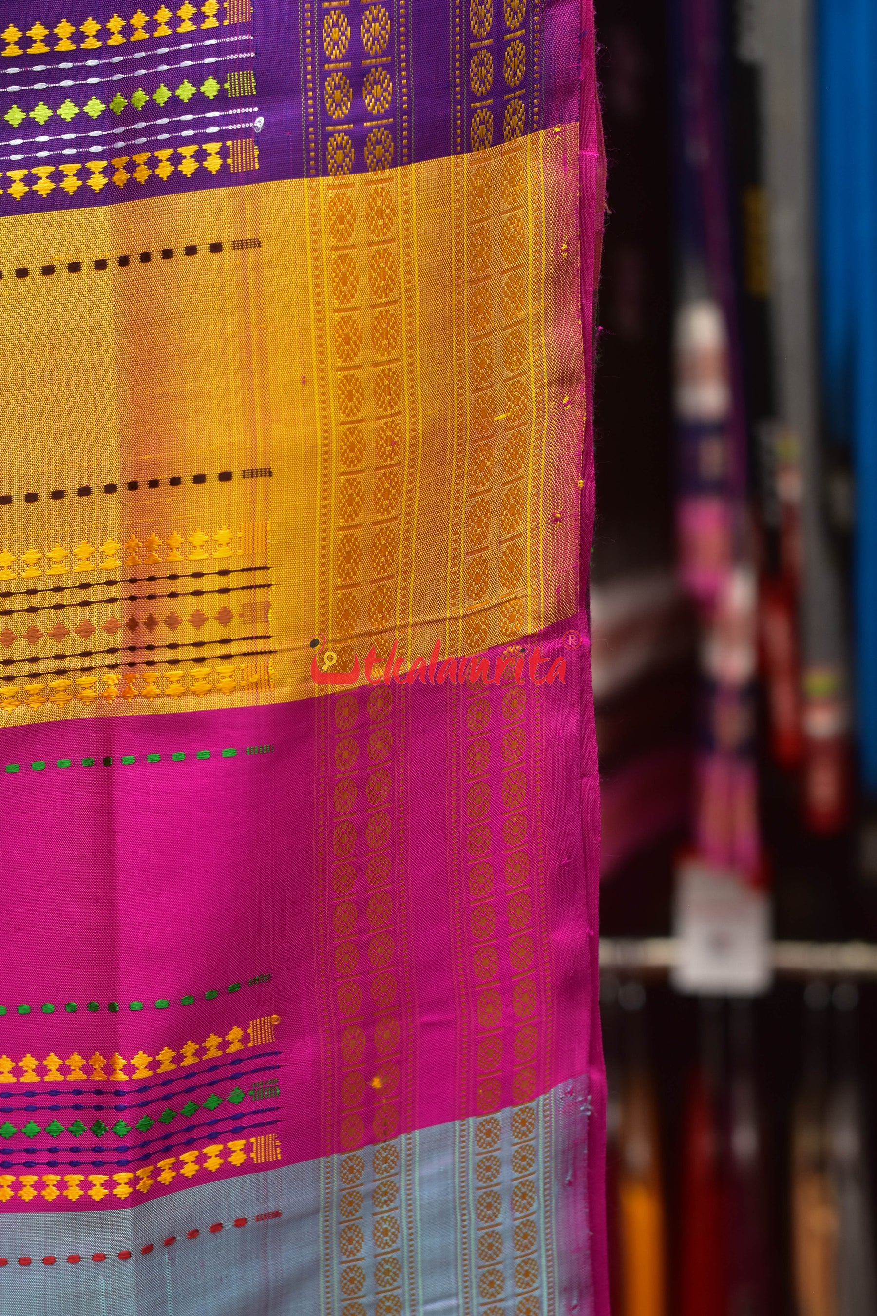 Peel Orange Double Anchal Berhampuri Silk Saree