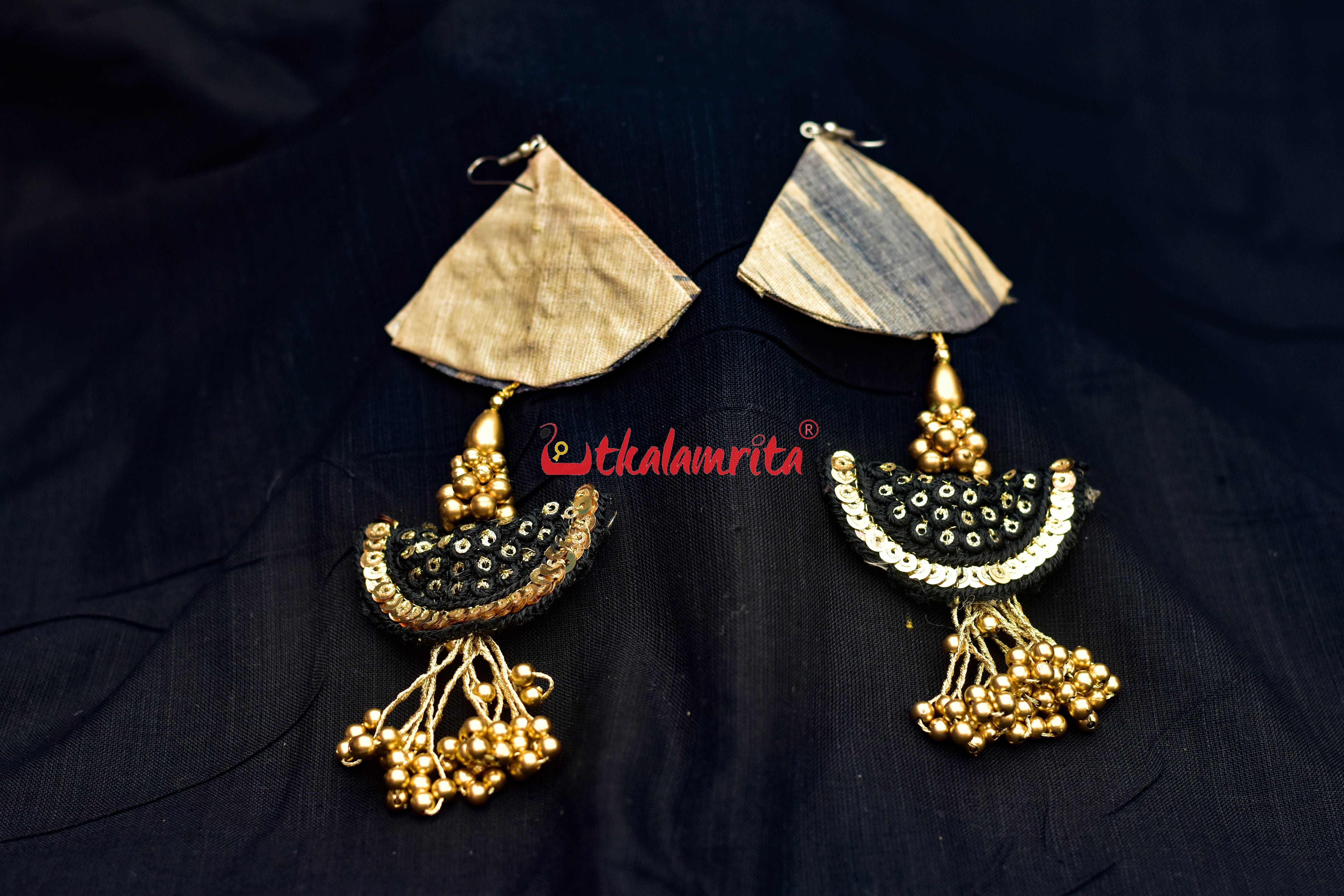 Tussar Black Golden Earrings