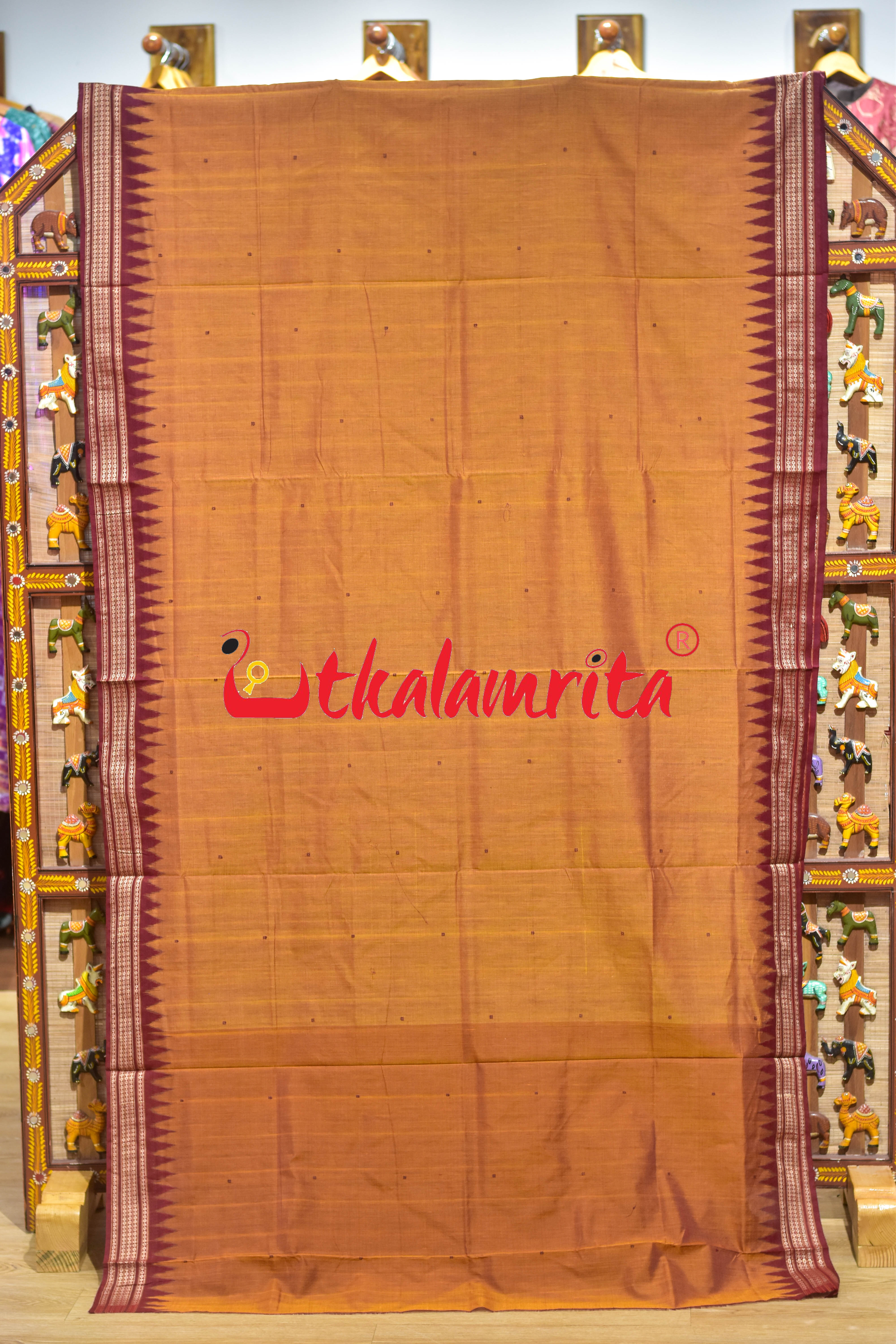 Mustard Black Buti Bomkai Cotton Saree