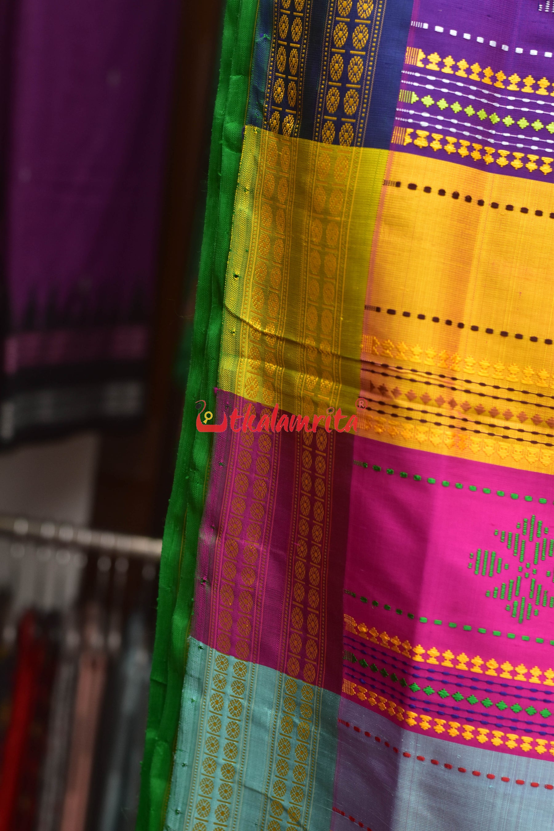 Peel Orange Double Anchal Berhampuri Silk Saree