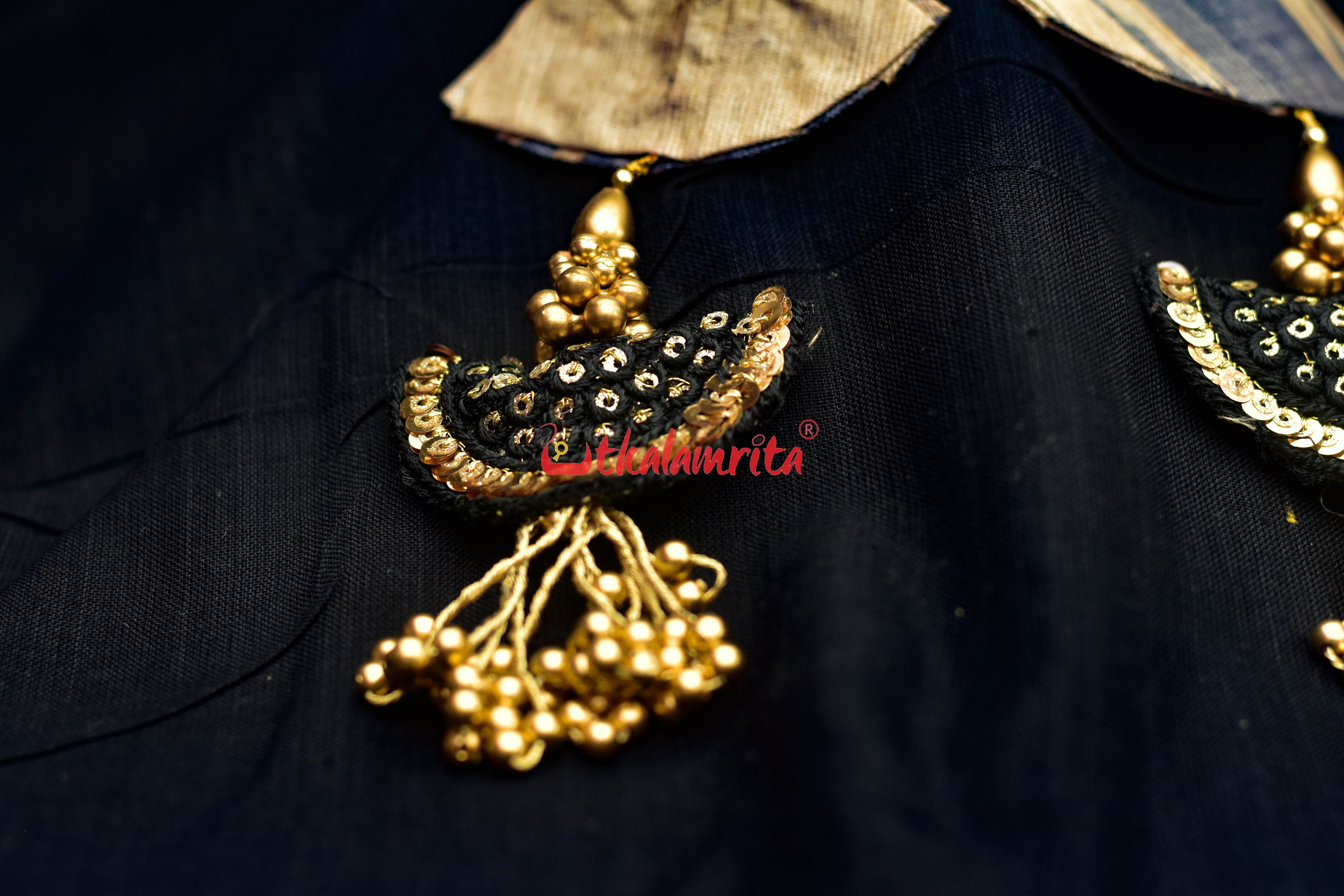 Tussar Black Golden Earrings