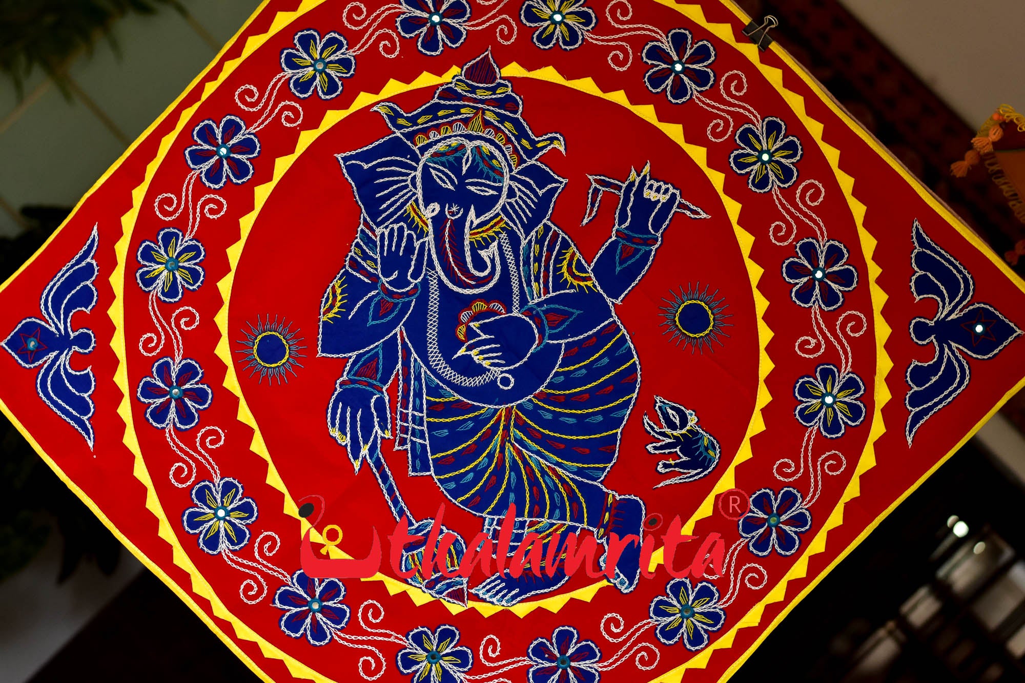 Blue Ganesha Red Patch Applique