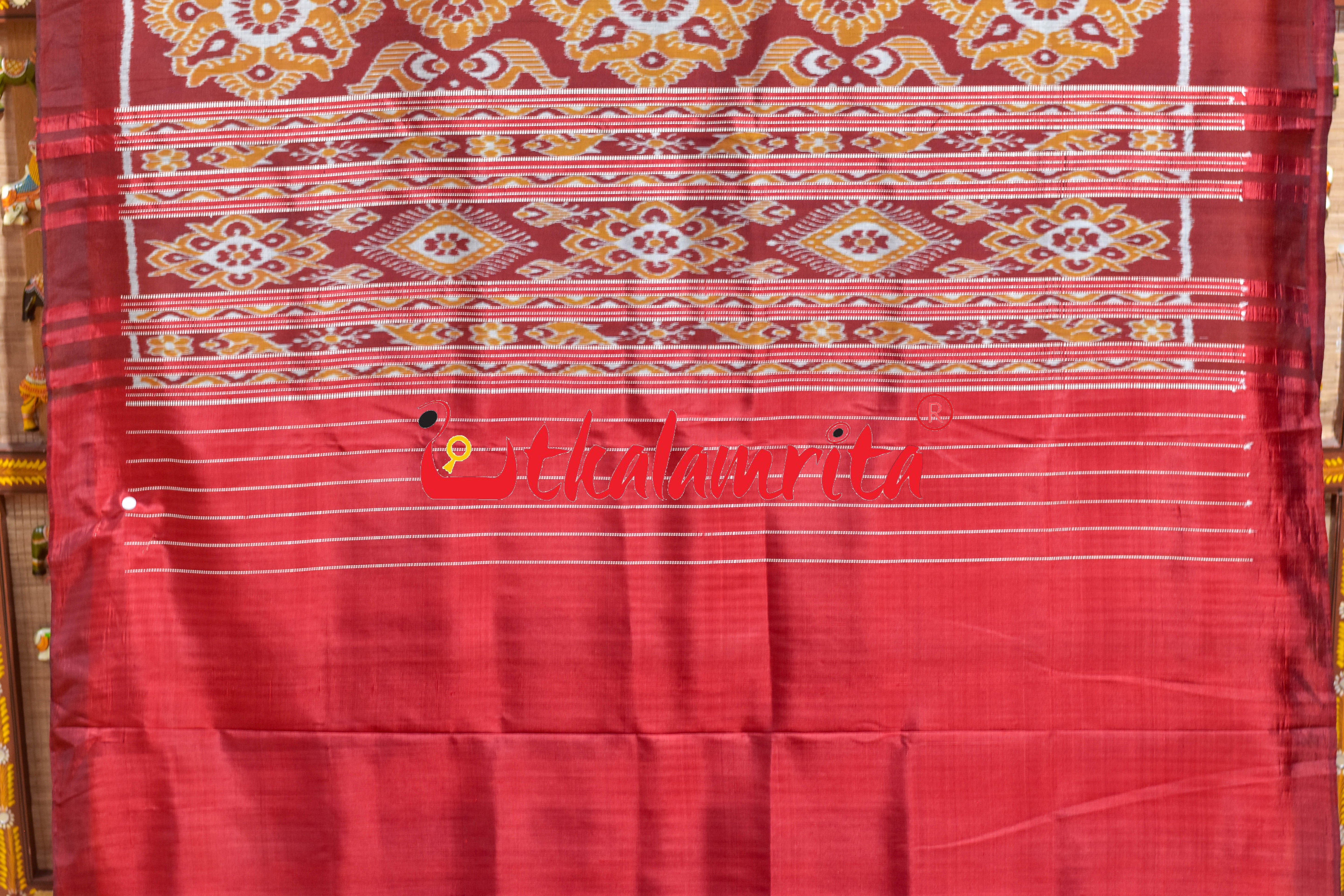 Coffee with Half Taj Mahal Border Khandua Silk Saree