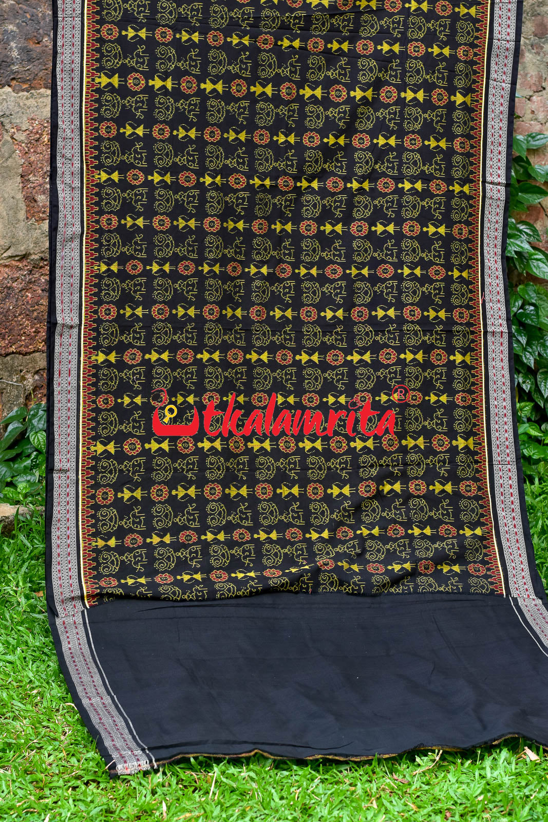 Black Tribal Flower Sambalpuri Cotton Saree