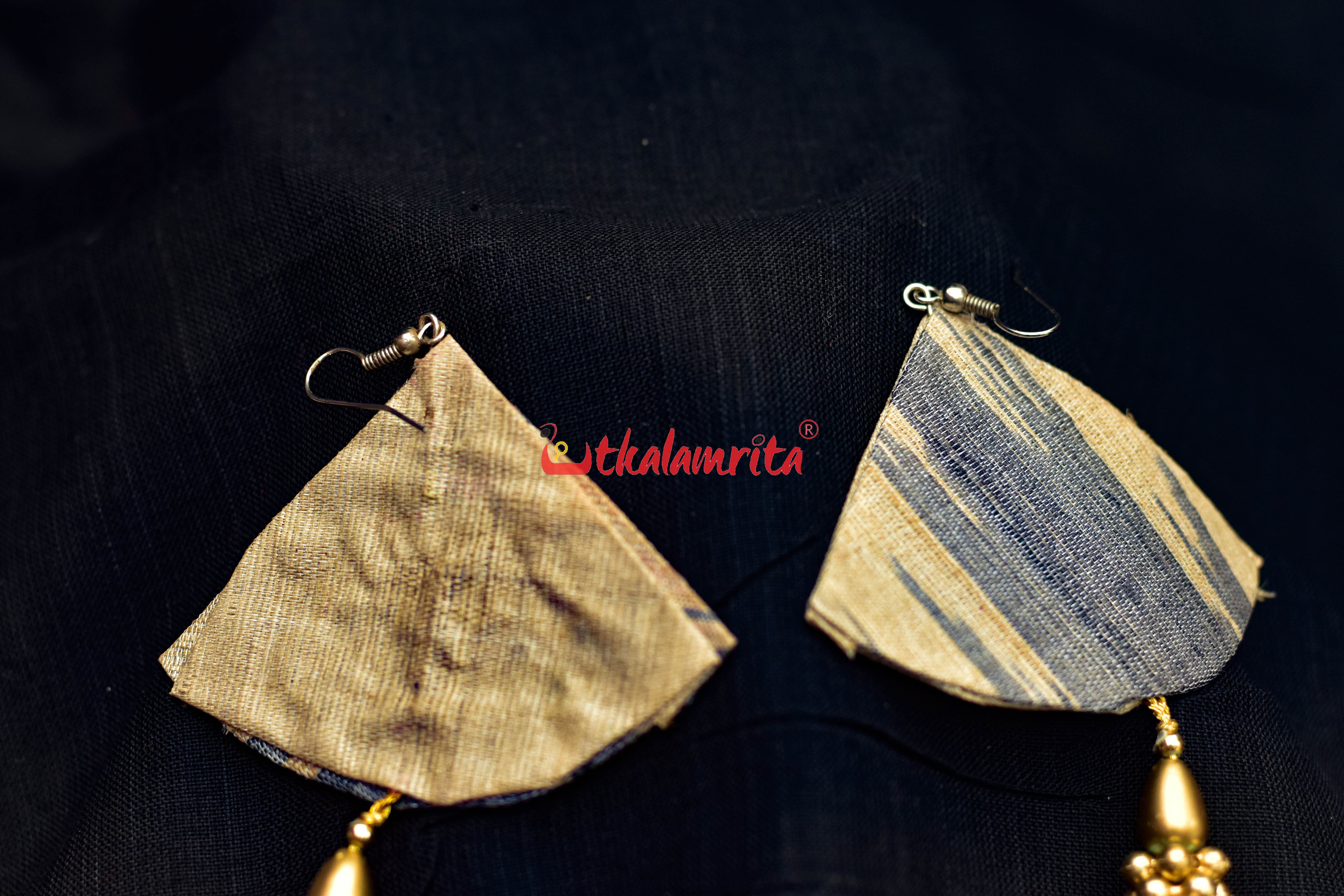 Tussar Black Golden Earrings