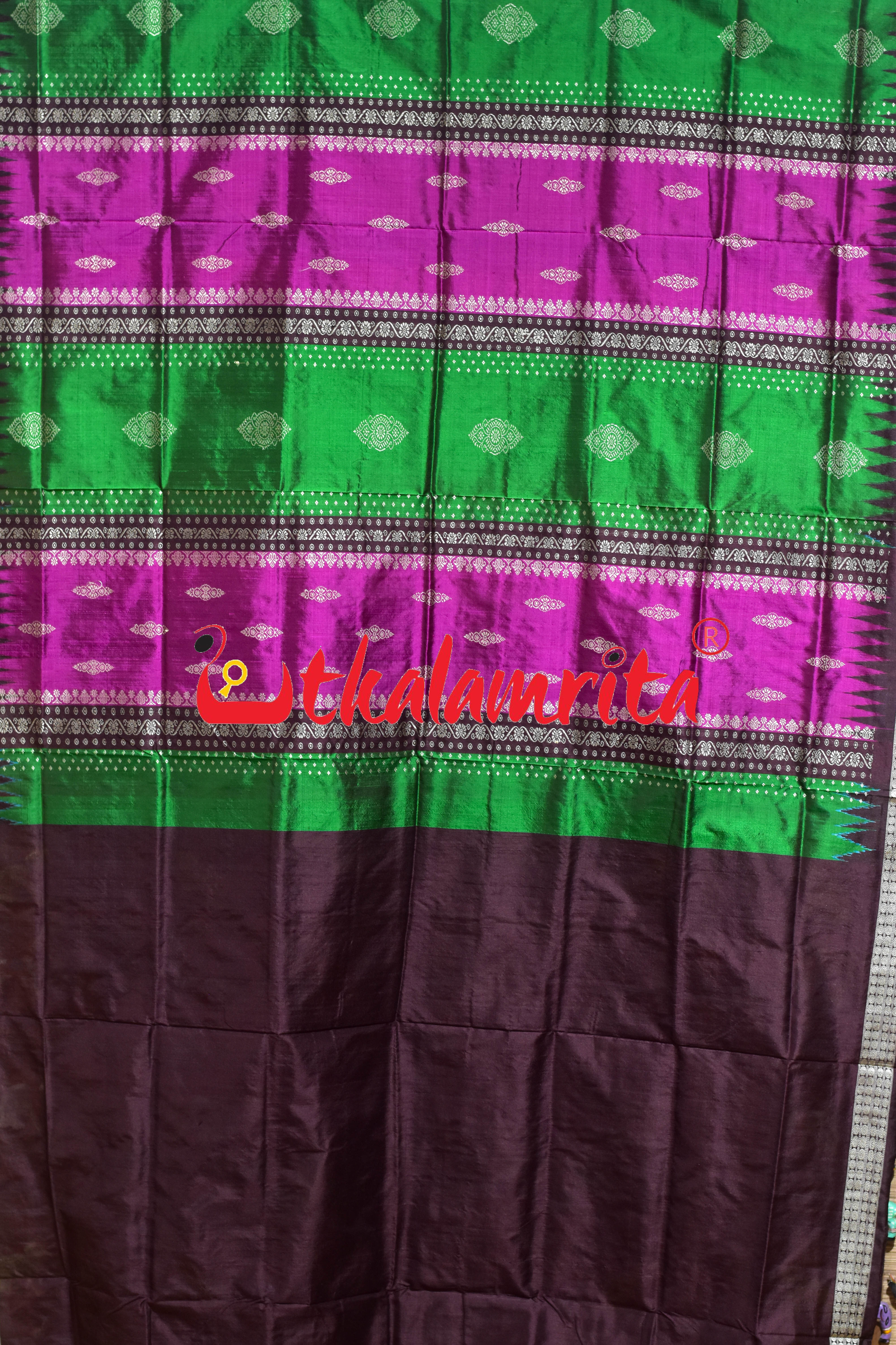 Peri Peri Green Rani Bomkai Silk Saree