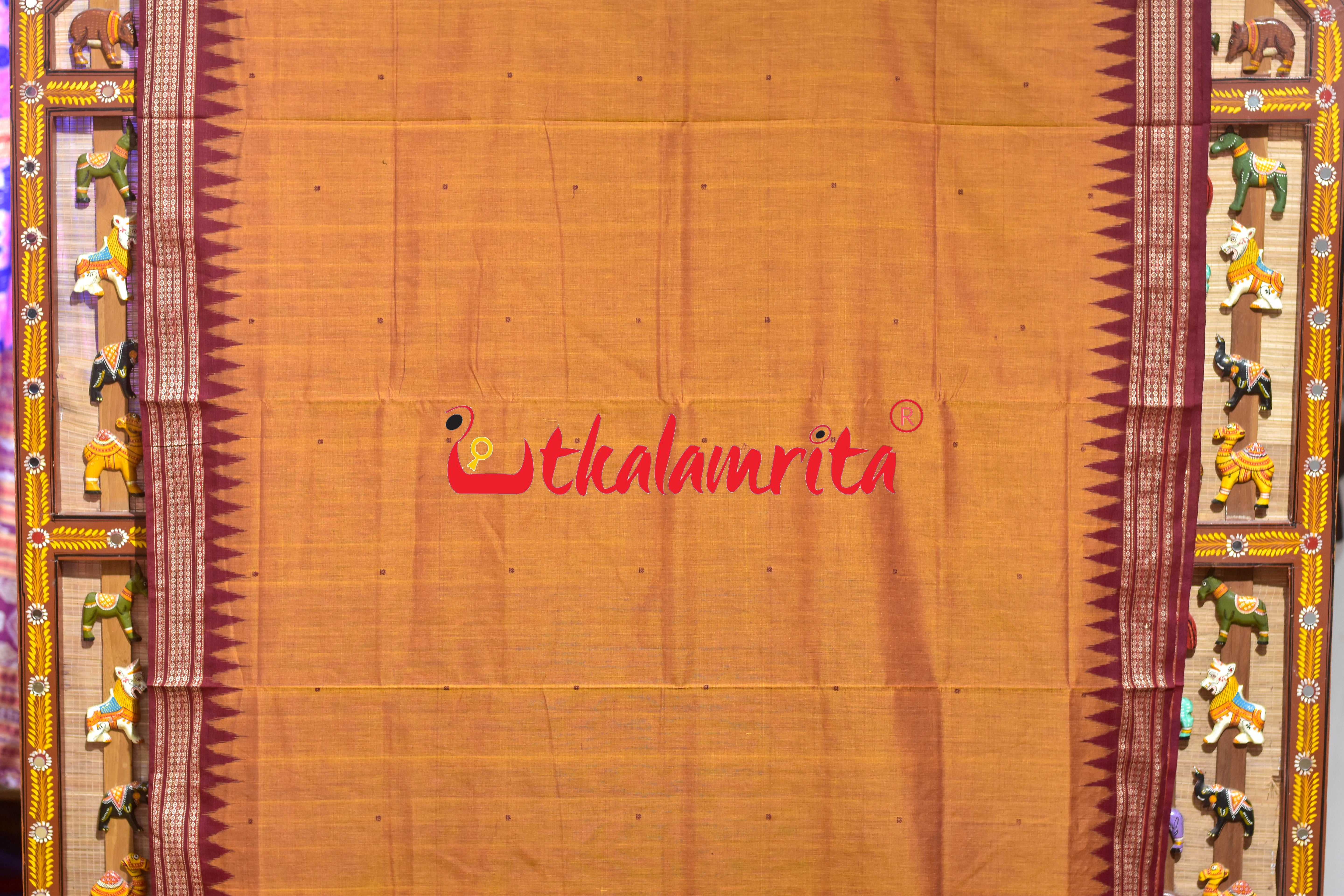 Mustard Black Buti Bomkai Cotton Saree