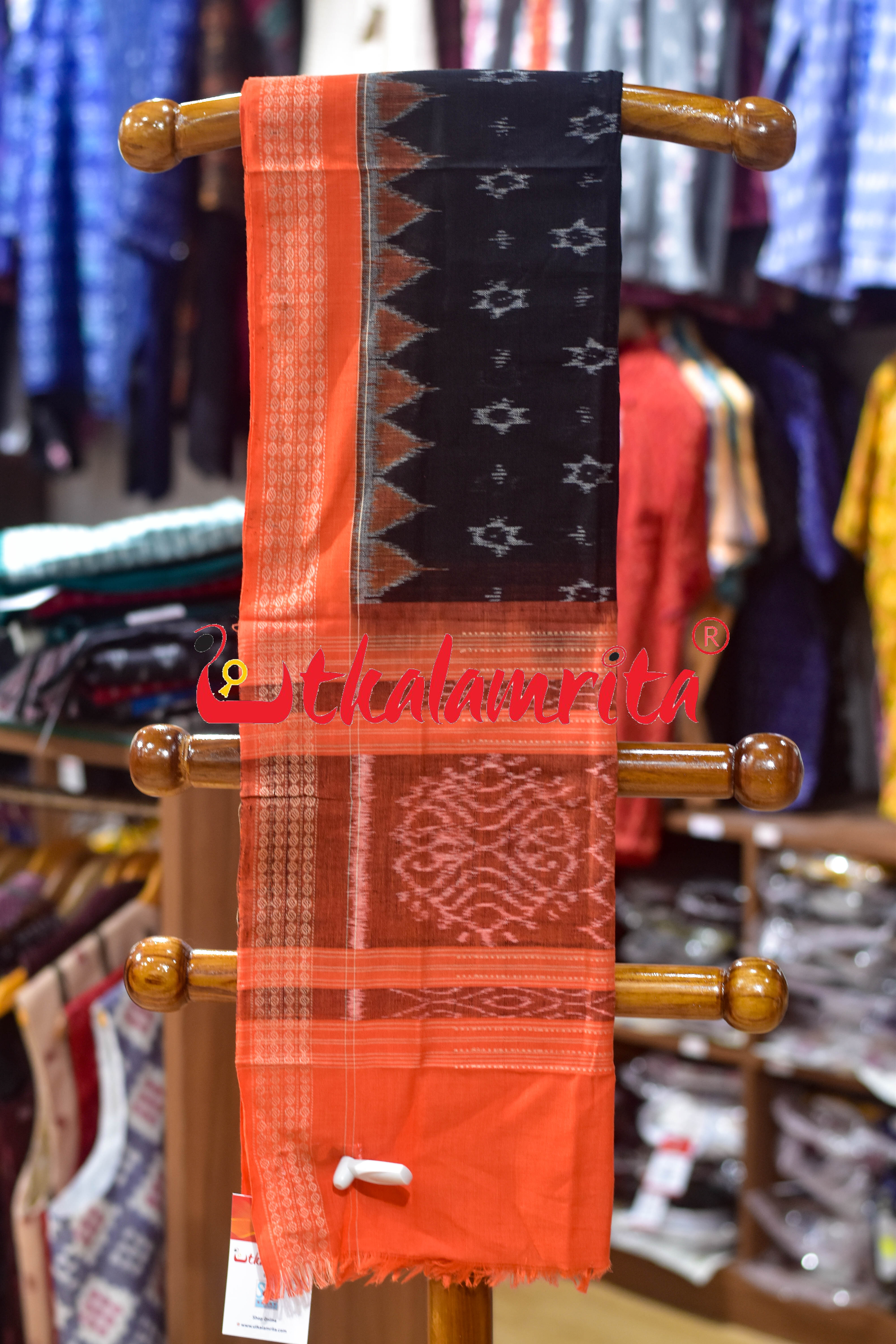 Black Orange Star Phula Sambalpuri (Dupatta)