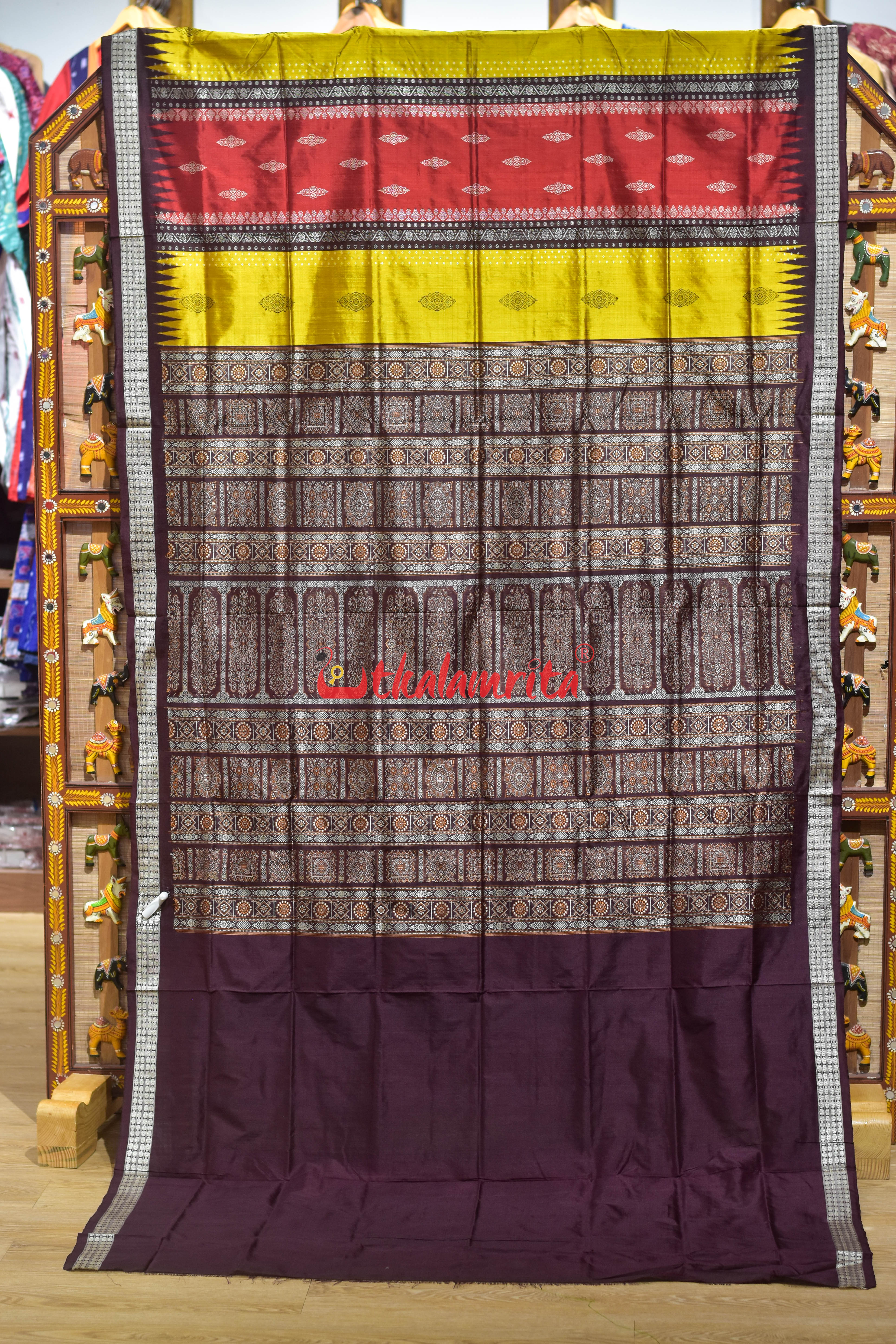Peri Peri Golden Red Bomkai Silk Saree