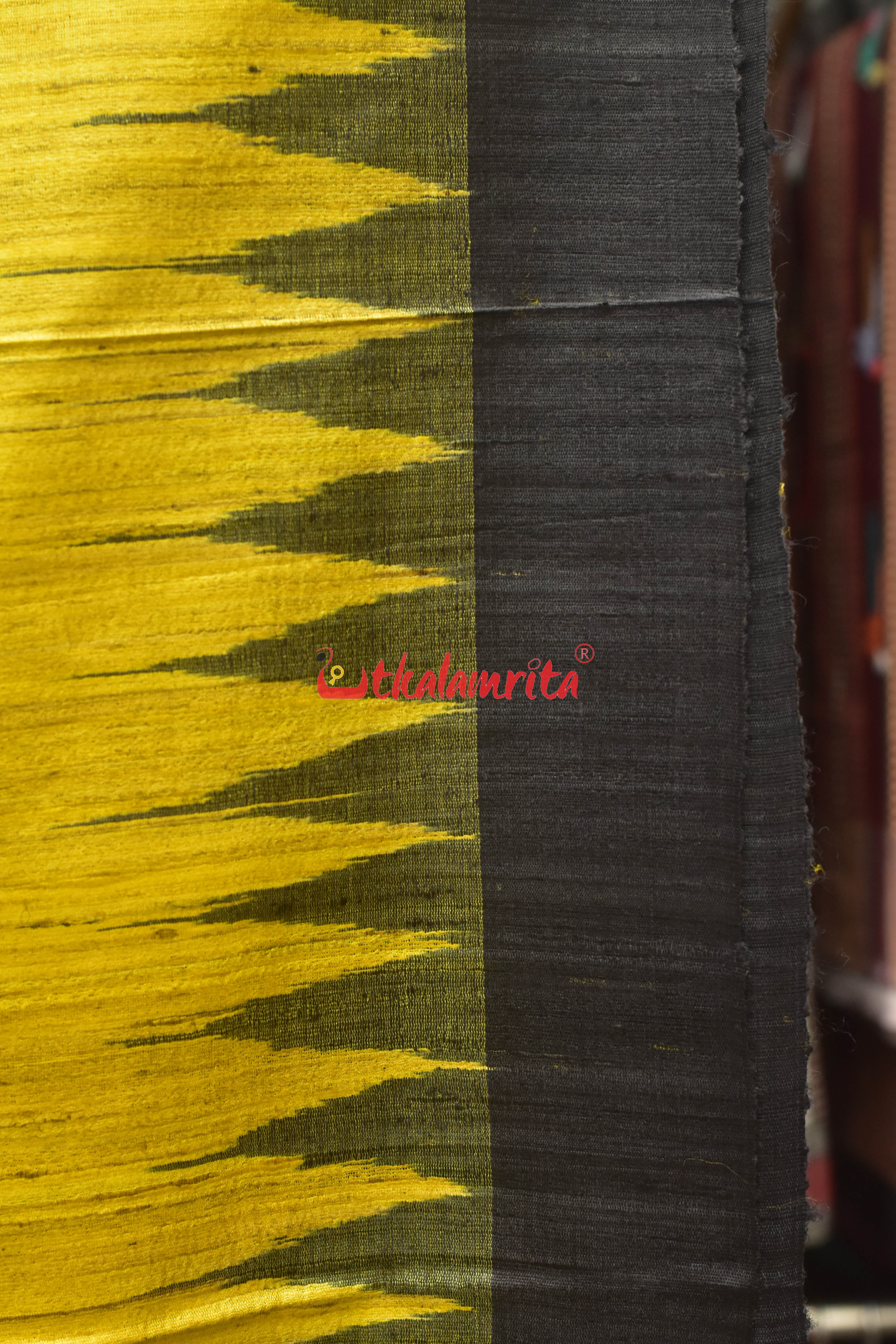 Yellow Black Tussar Ghicha Silk Saree