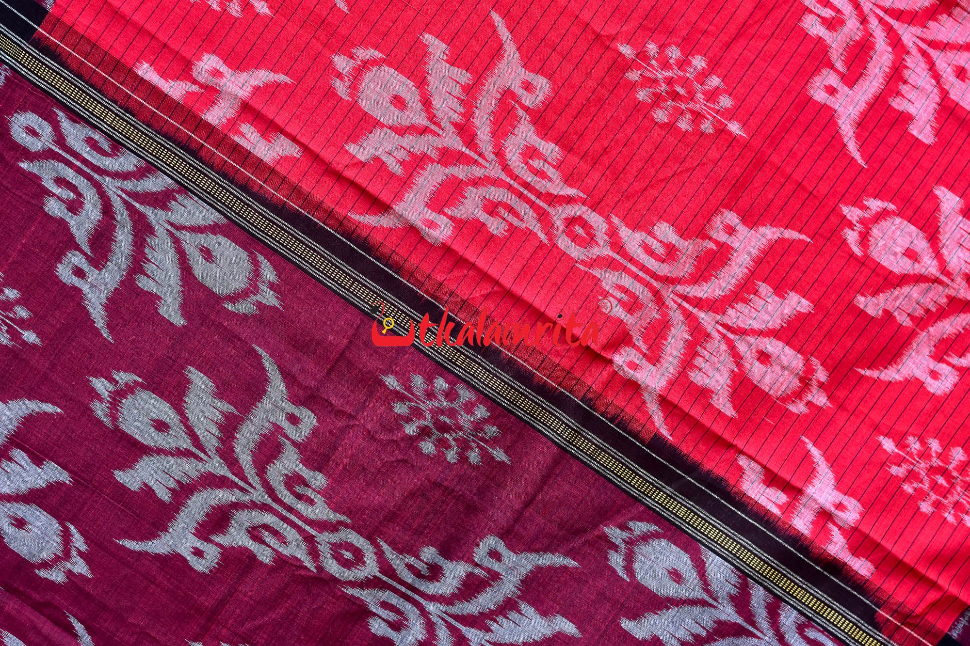 Red Maroon Sankha Khandua Cotton Saree