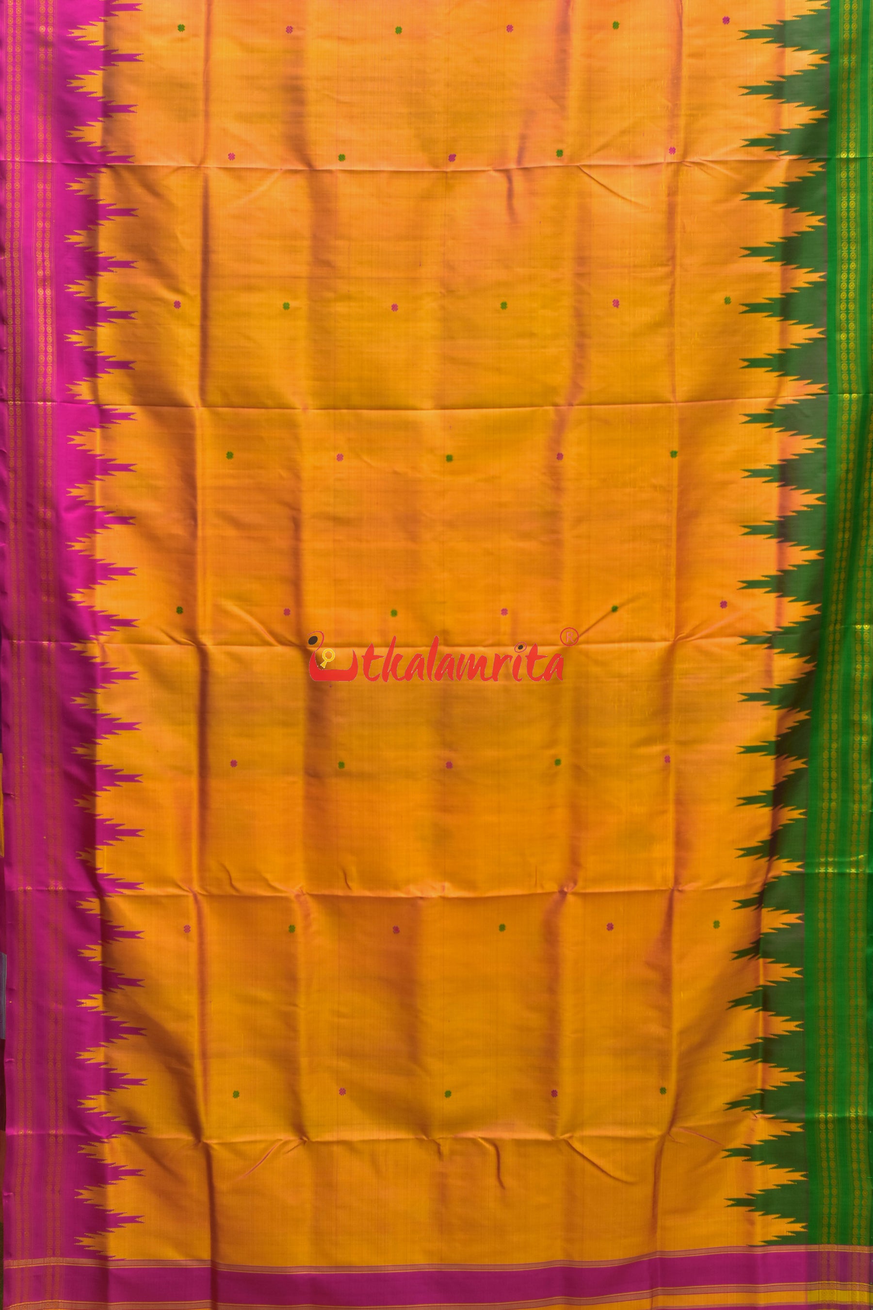 Peel Orange Double Anchal Berhampuri Silk Saree