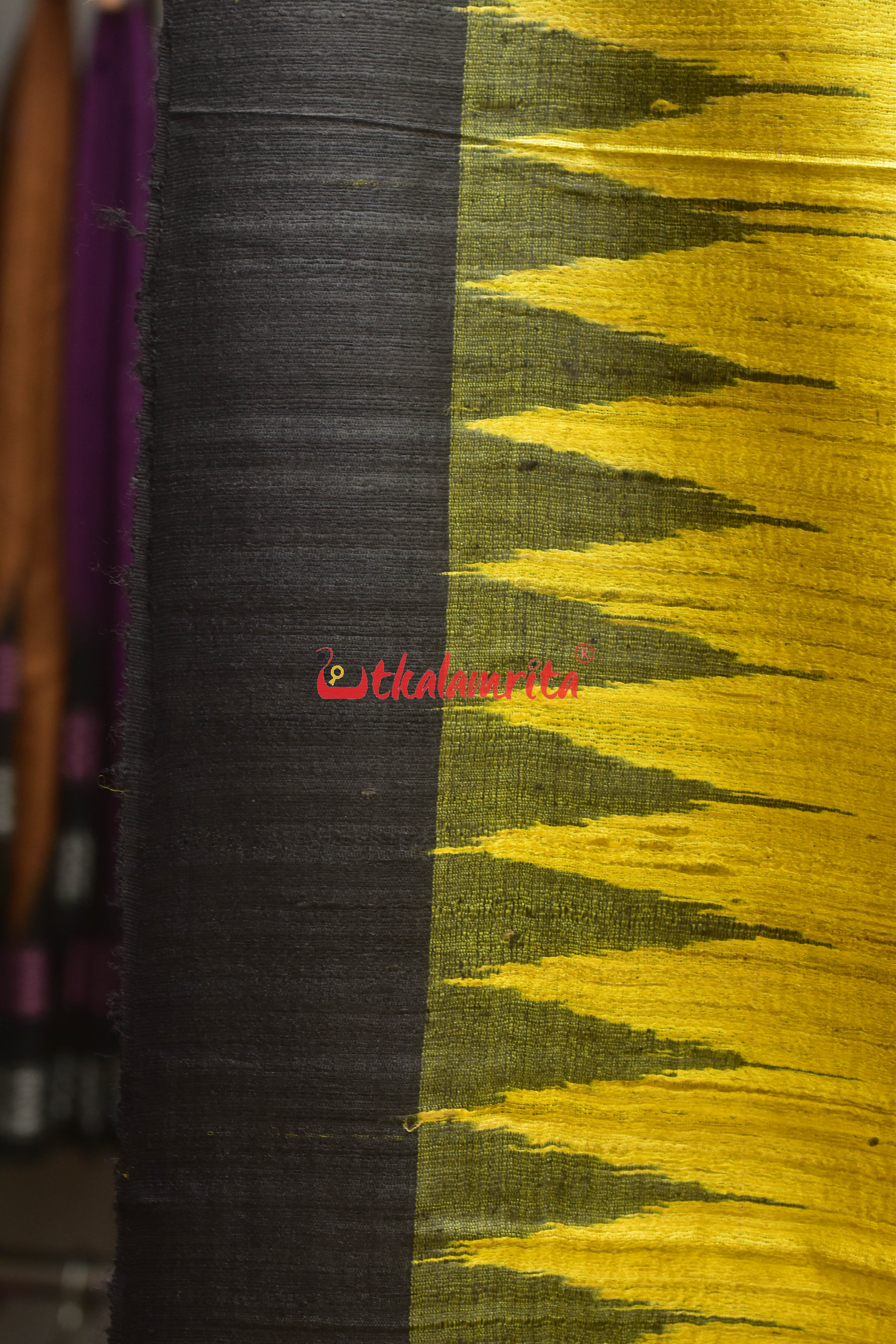 Yellow Black Tussar Ghicha Silk Saree