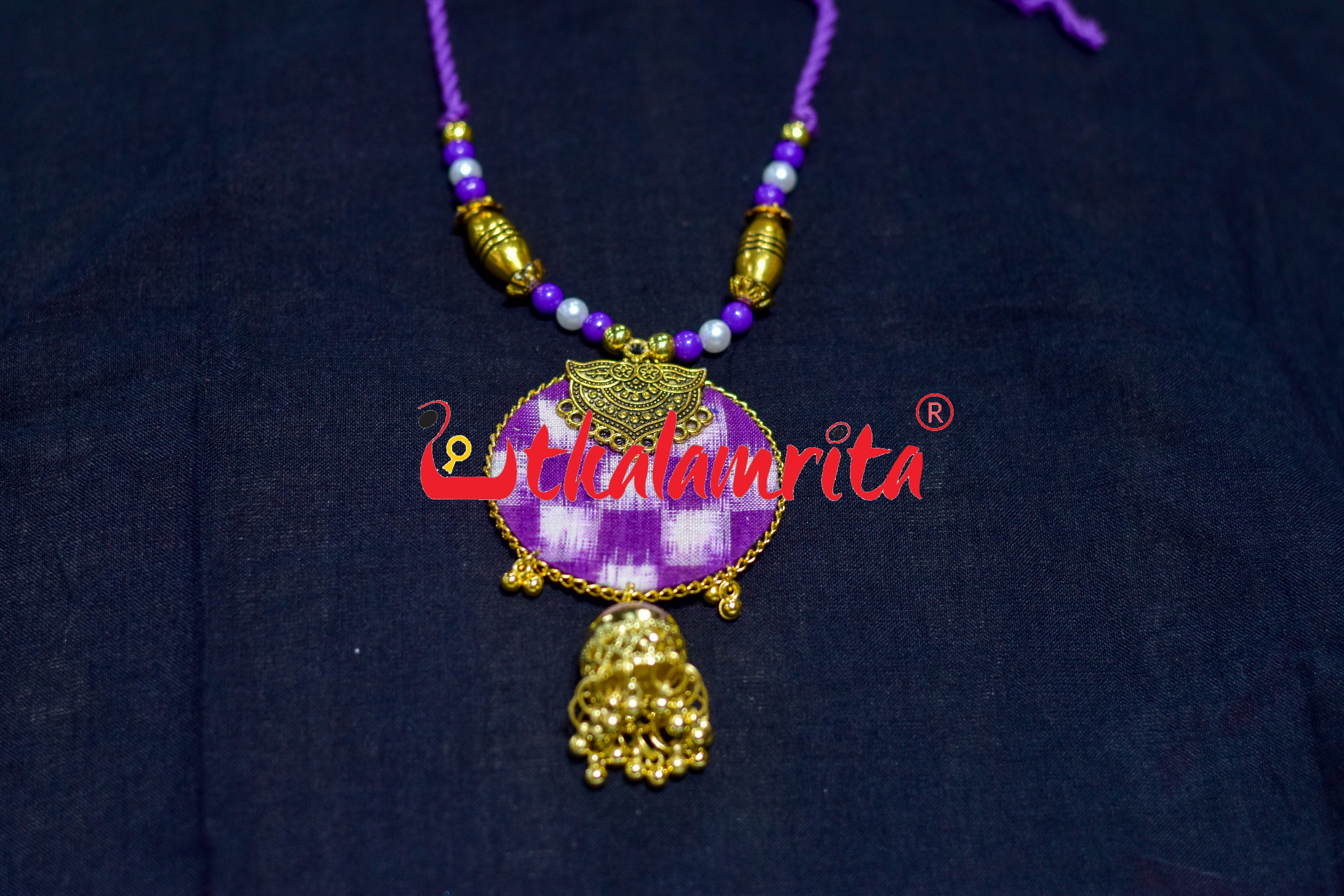 Purple White Pasapali Silver Mayura Necklace Set