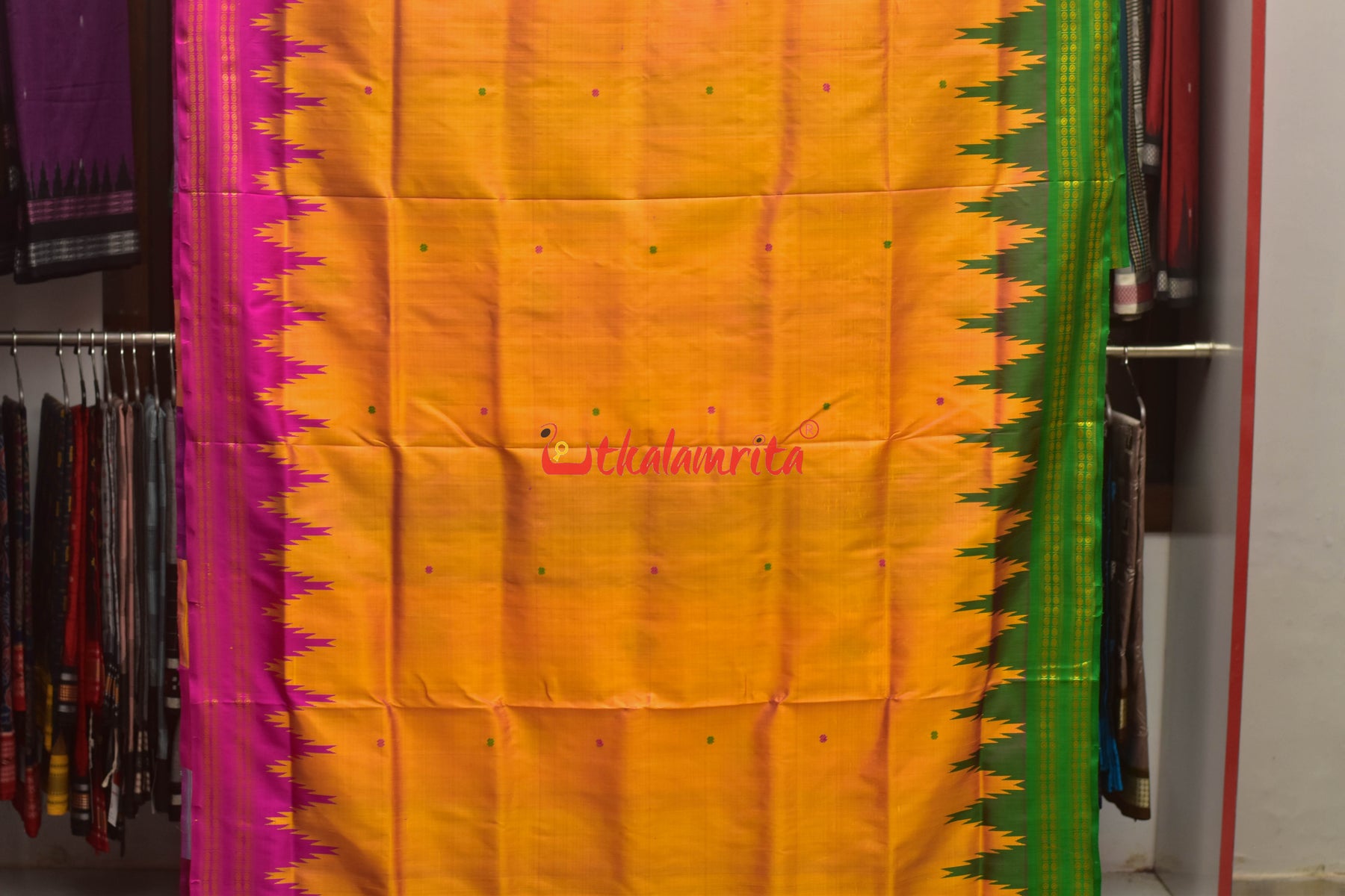 Peel Orange Double Anchal Berhampuri Silk Saree