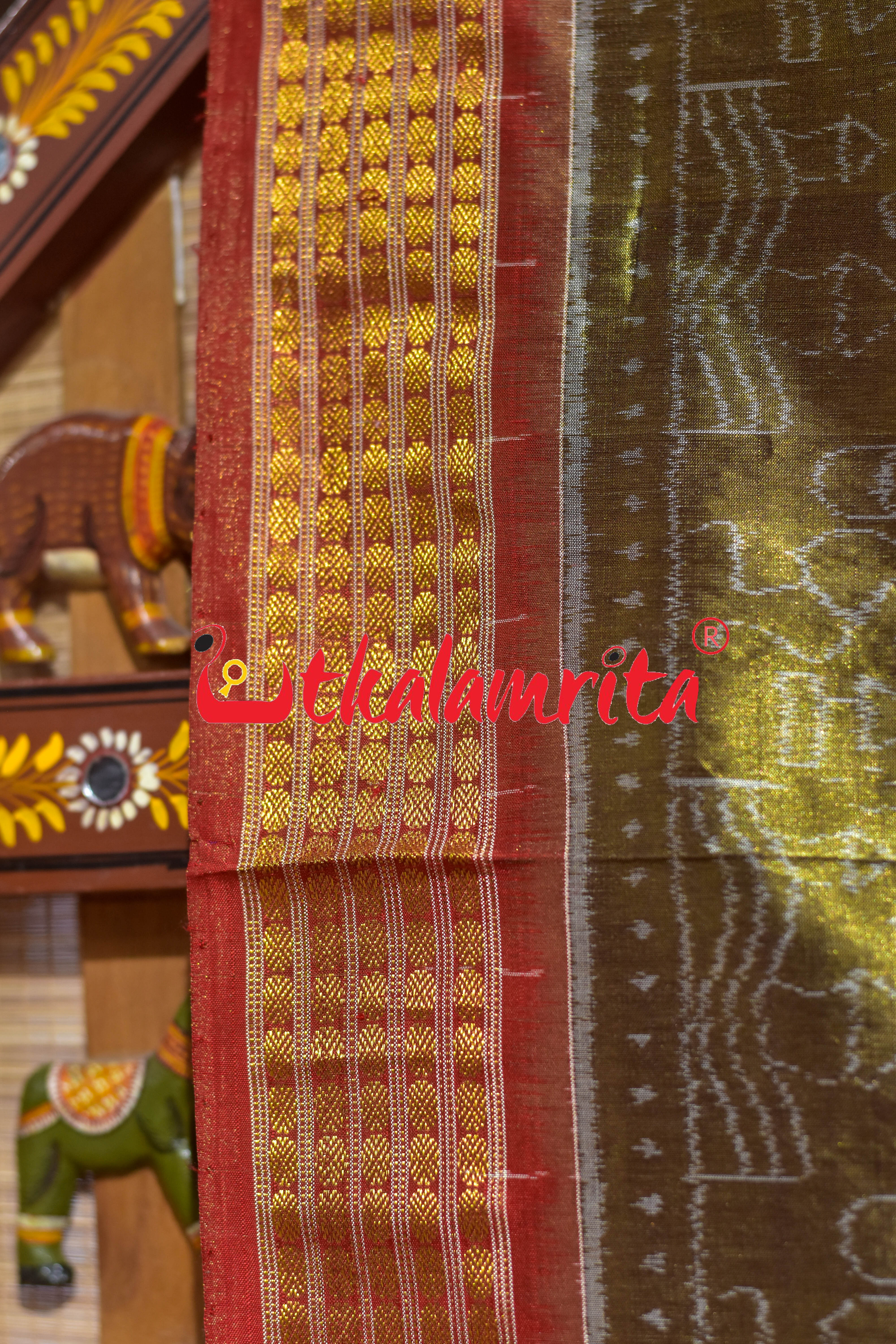 Olive Red Adibasi Full Tissue Sambalpuri Silk Saree