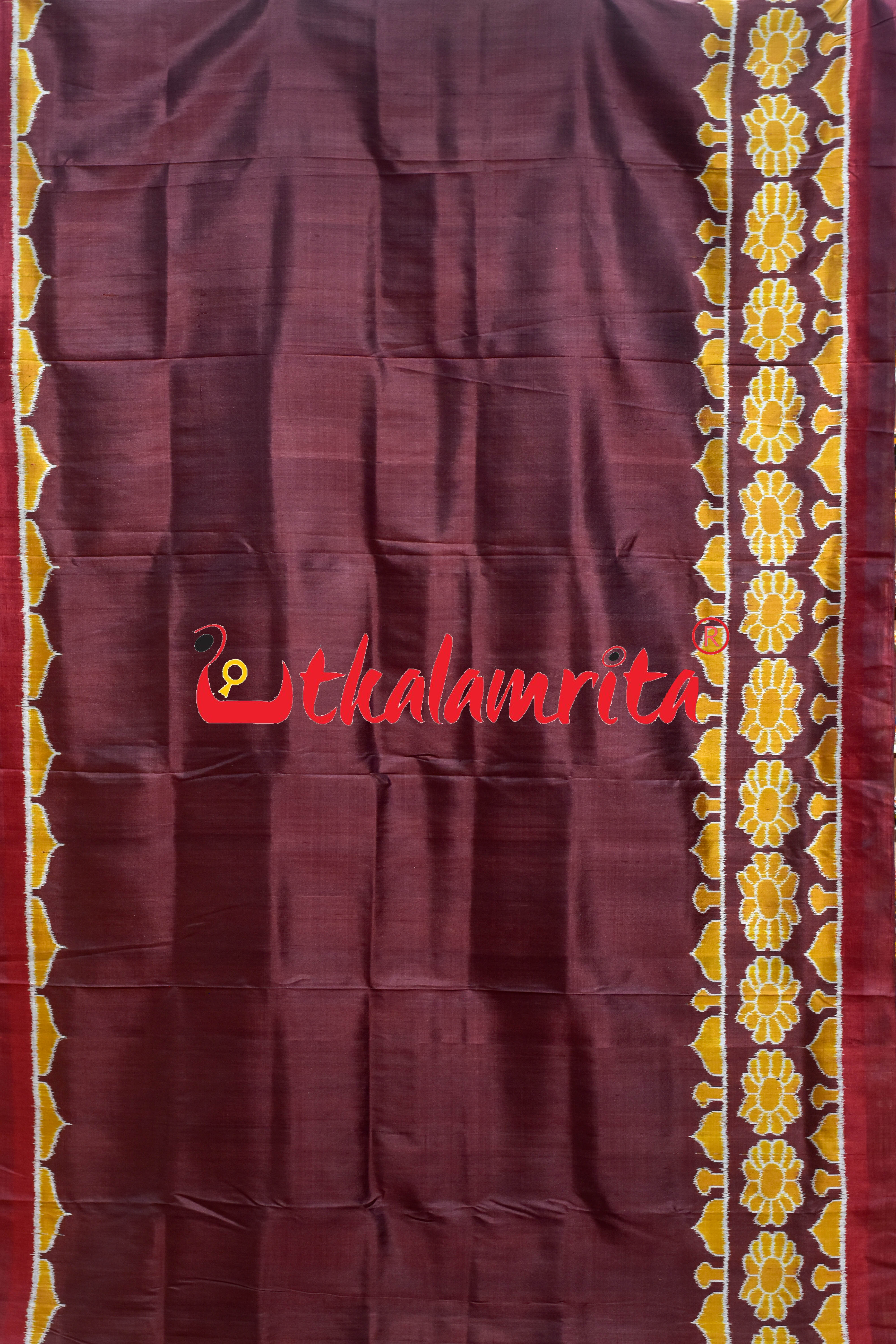 Coffee with Half Taj Mahal Border Khandua Silk Saree