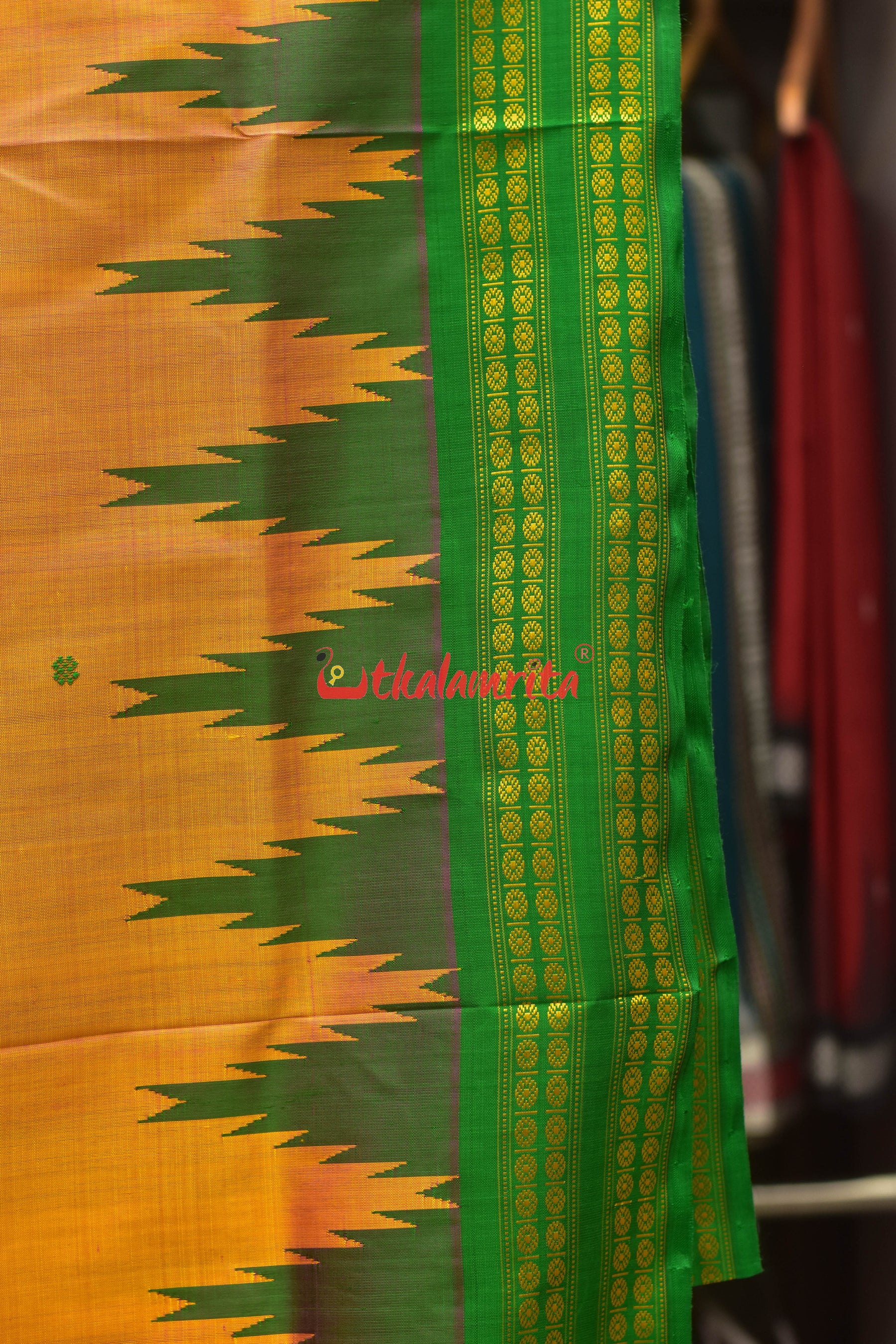 Peel Orange Double Anchal Berhampuri Silk Saree