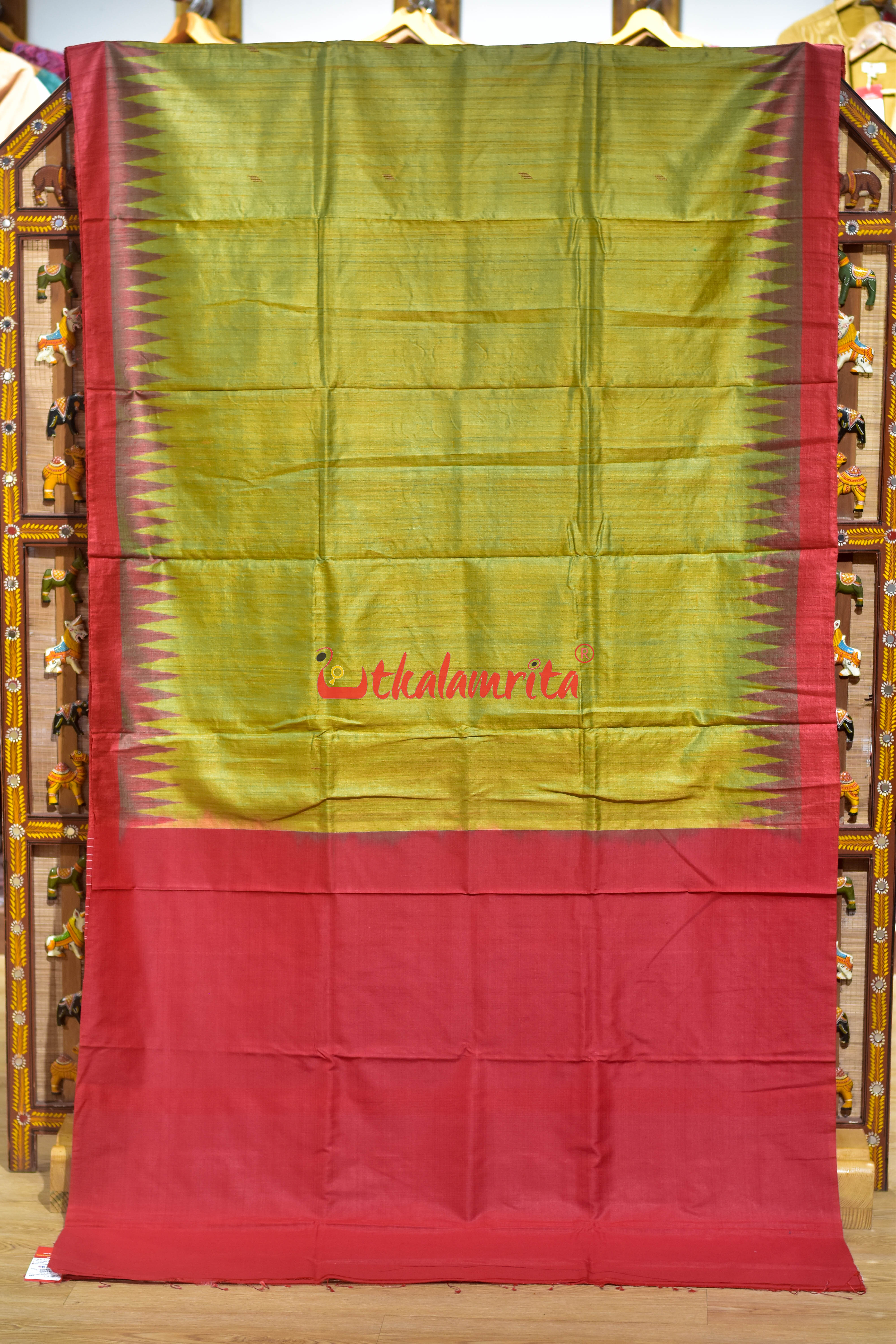 Contrast Lemon Yellow Gopalpur Tussar Saree