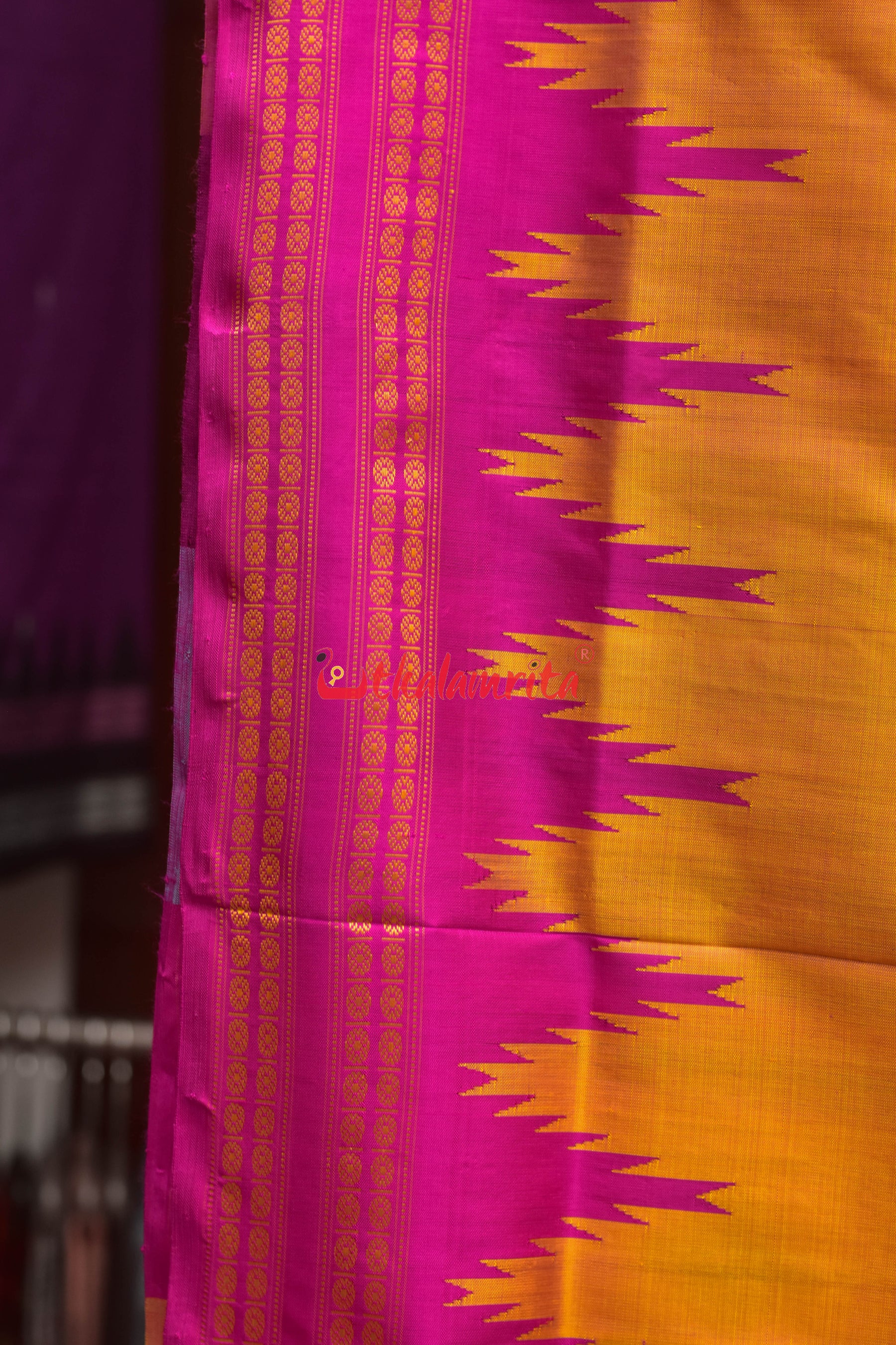 Peel Orange Double Anchal Berhampuri Silk Saree