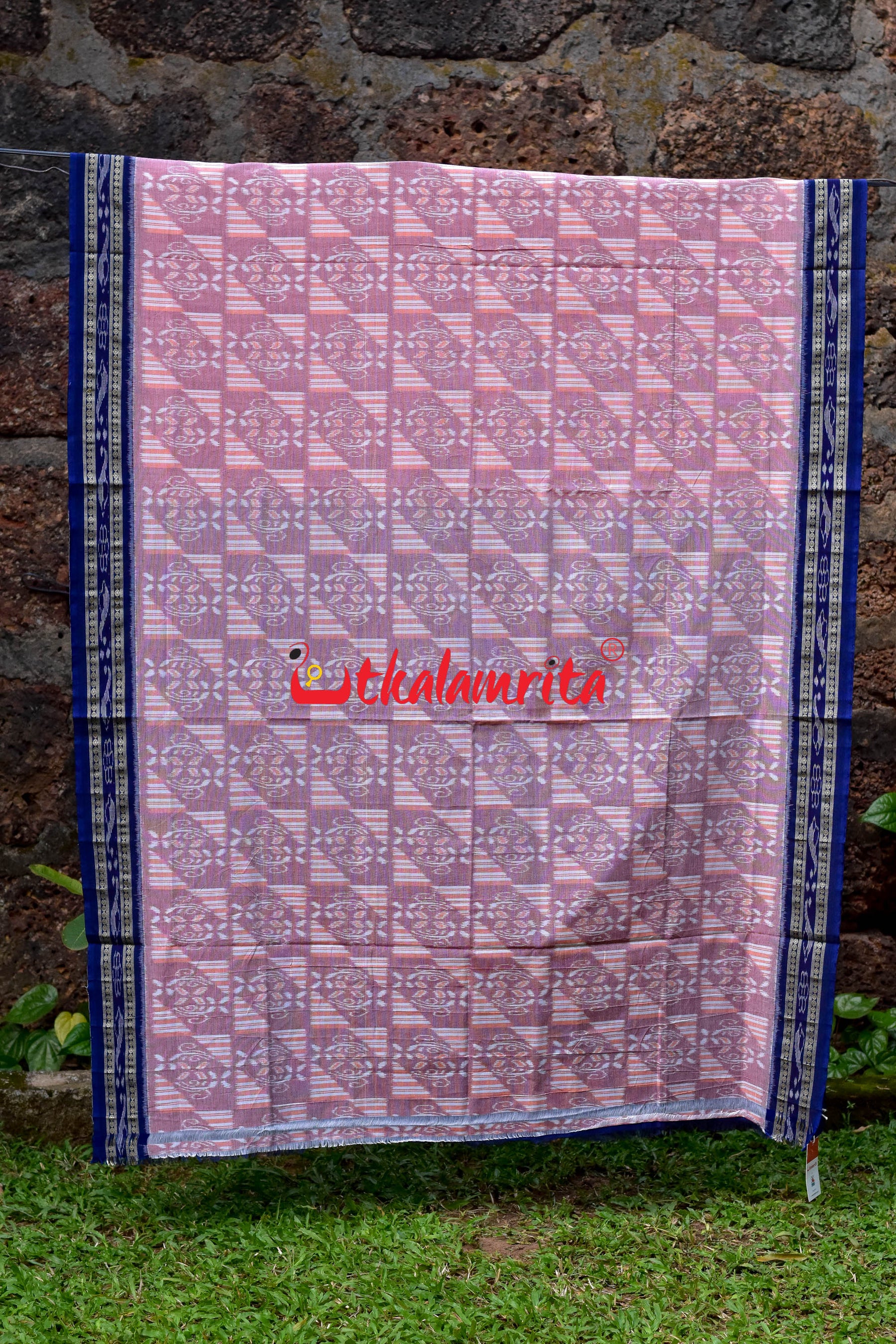 Peach Blue Khandua Cotton Saree