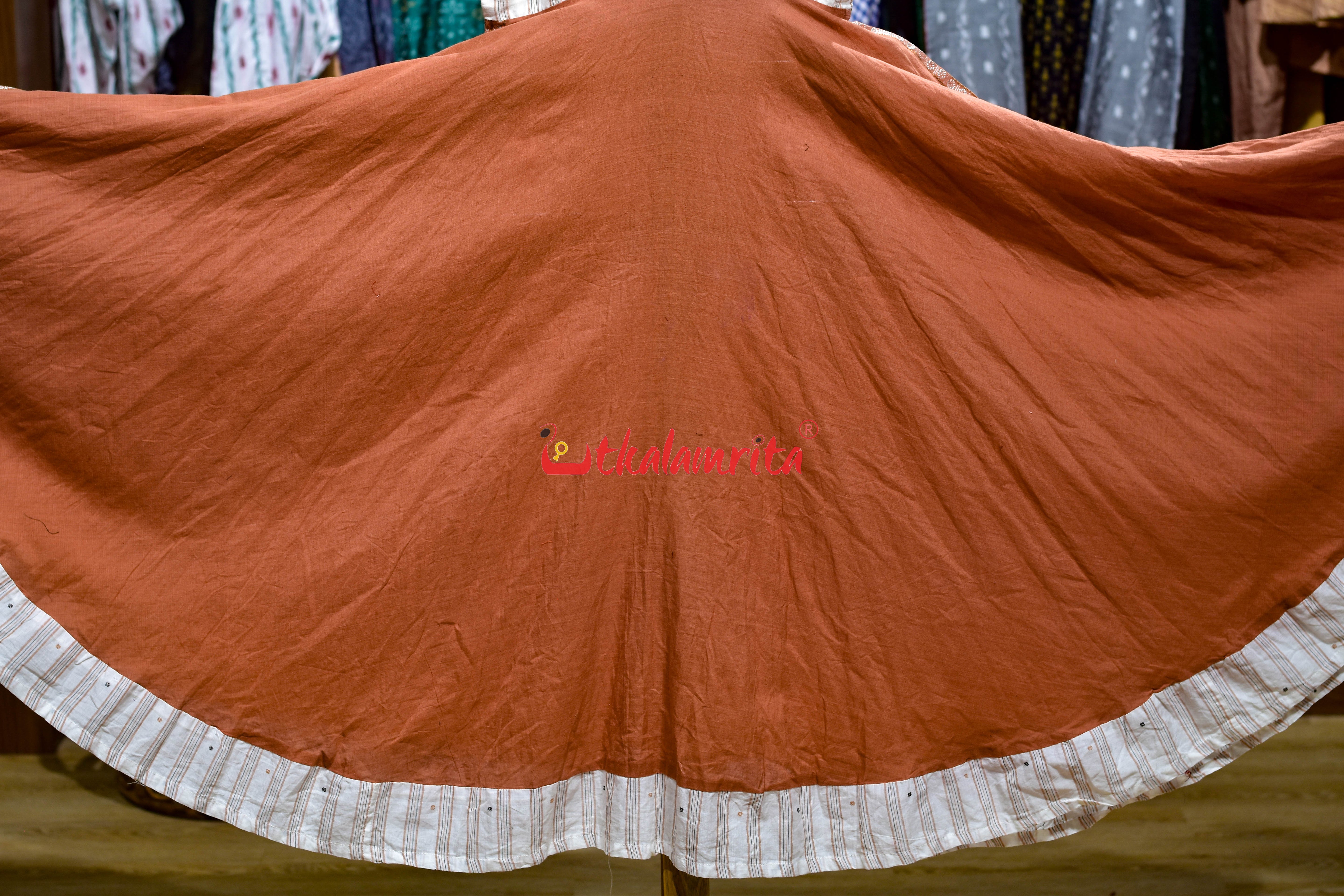 Brown White Stripes Buti Bomkai (Ladies Gown)