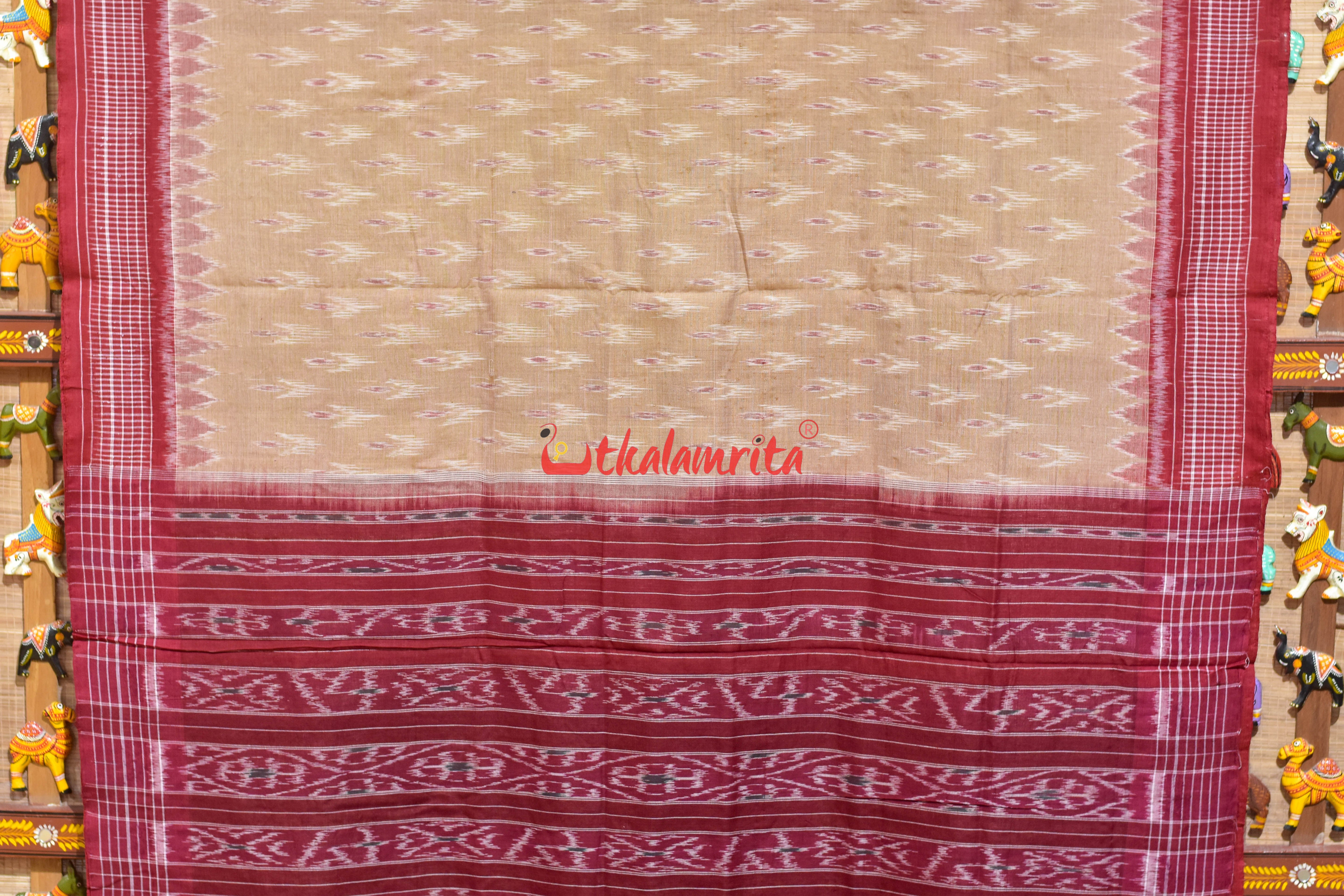 Cream Maroon Chandrika Khandua Cotton Saree