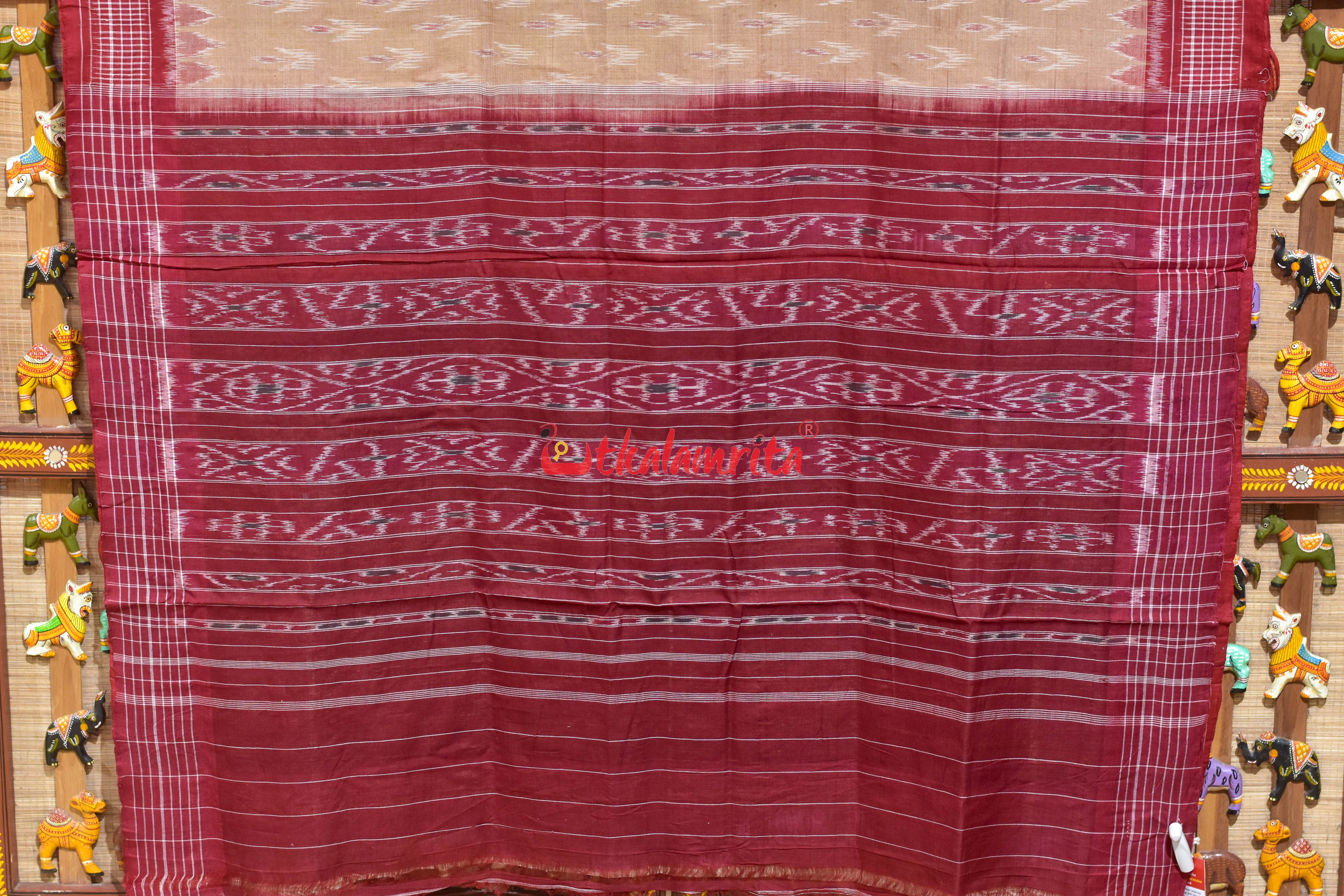 Cream Maroon Chandrika Khandua Cotton Saree