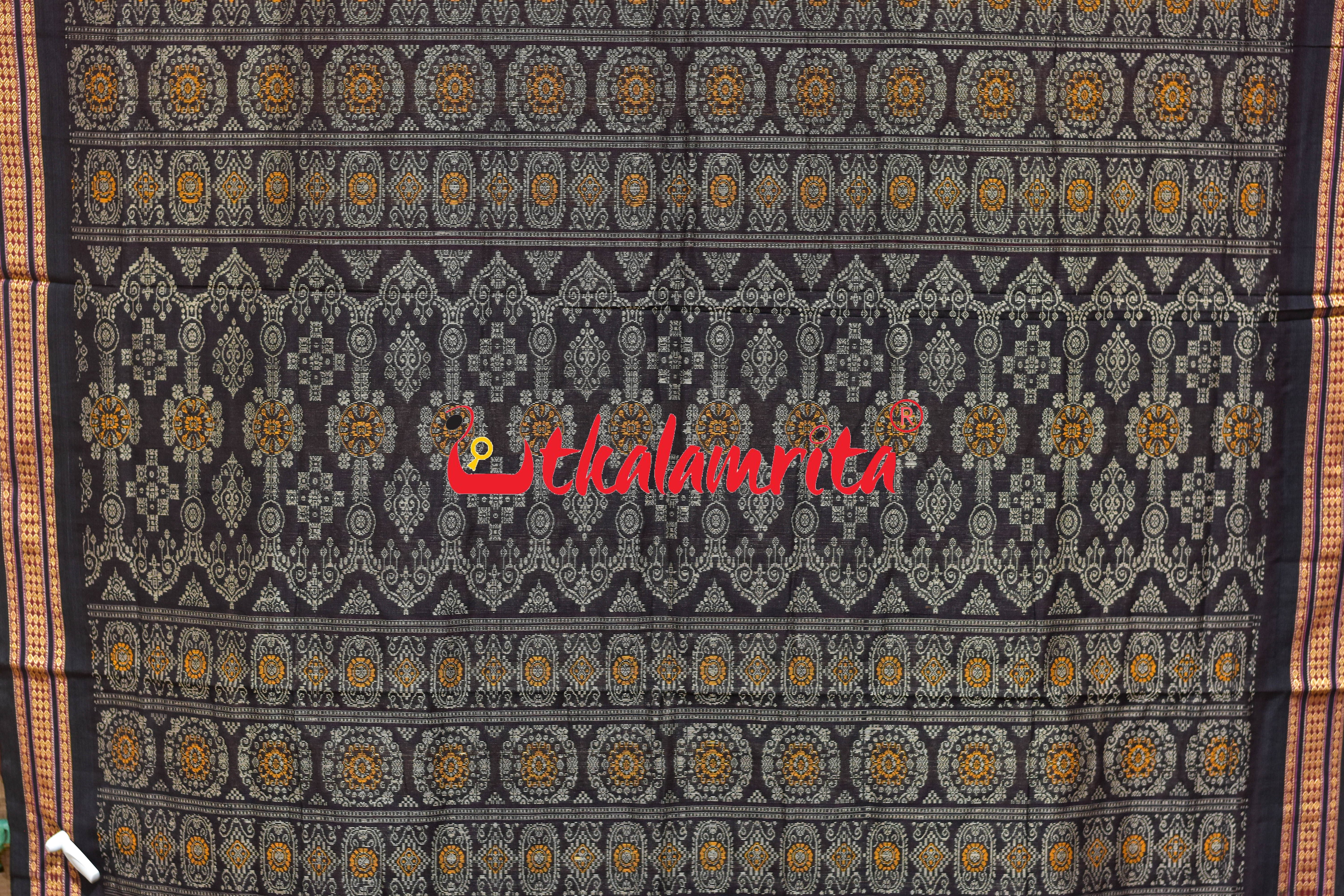 Red Black Buti Bomkai Cotton Saree