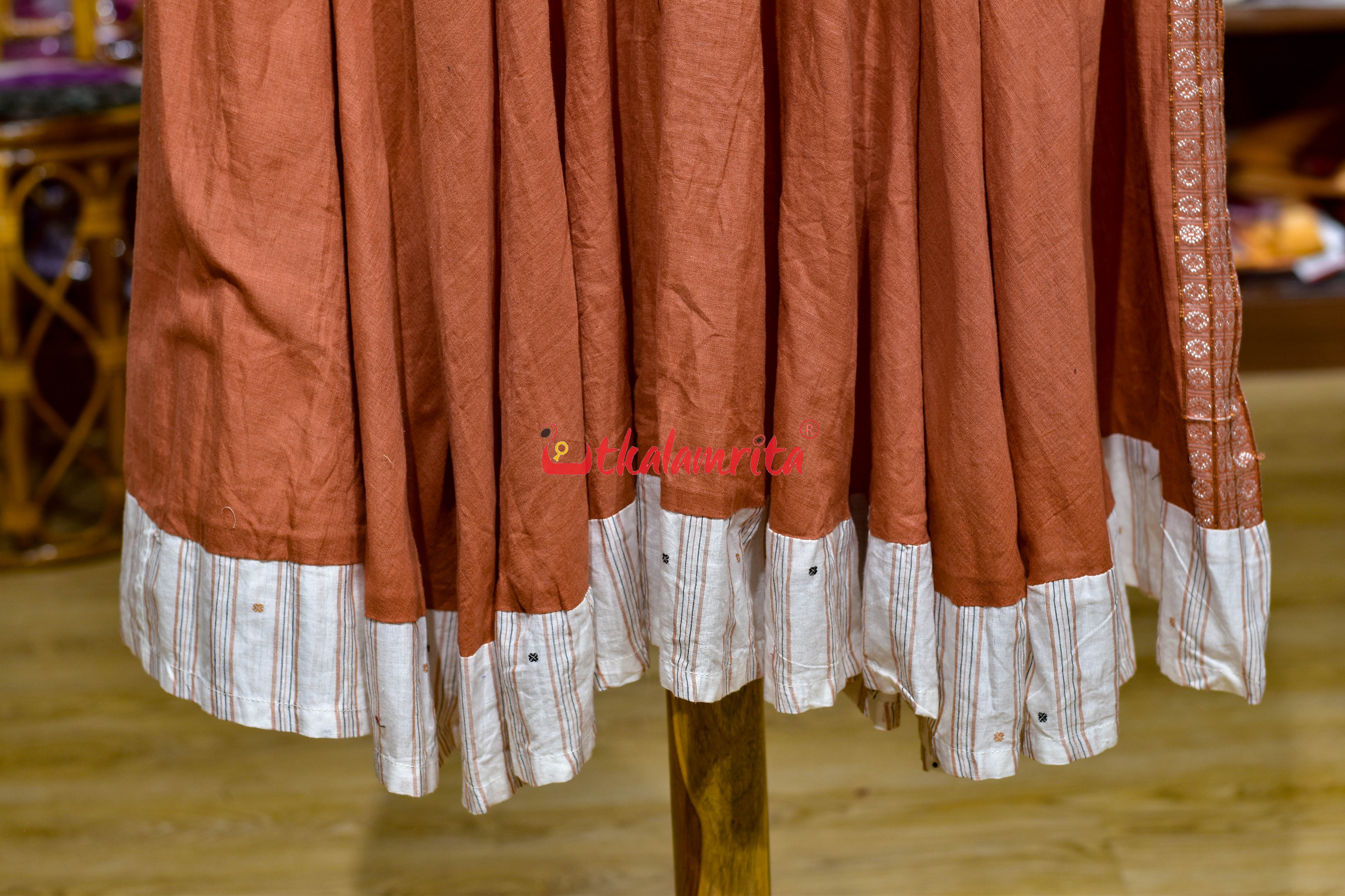 Brown White Stripes Buti Bomkai (Ladies Gown)