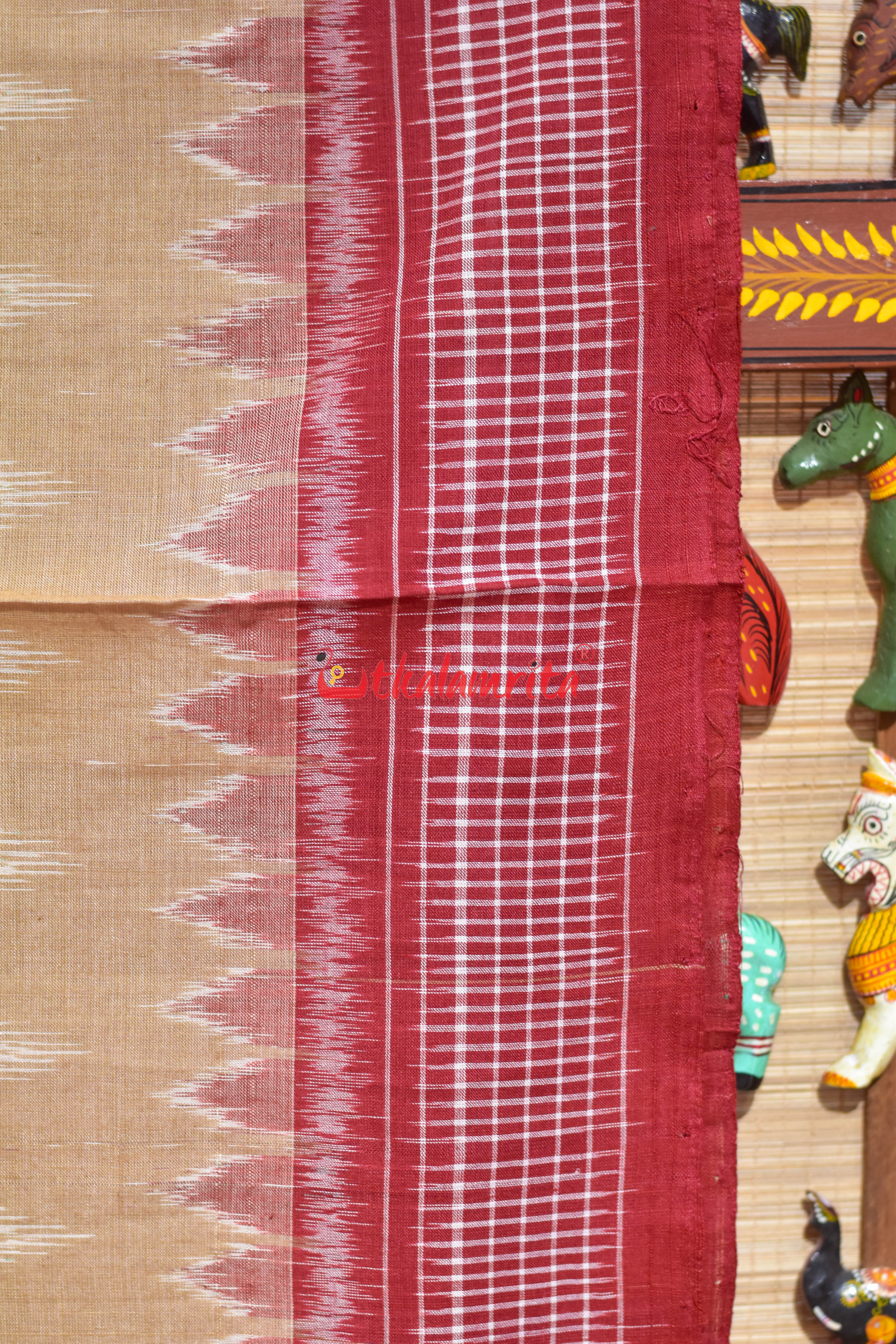 Cream Maroon Chandrika Khandua Cotton Saree