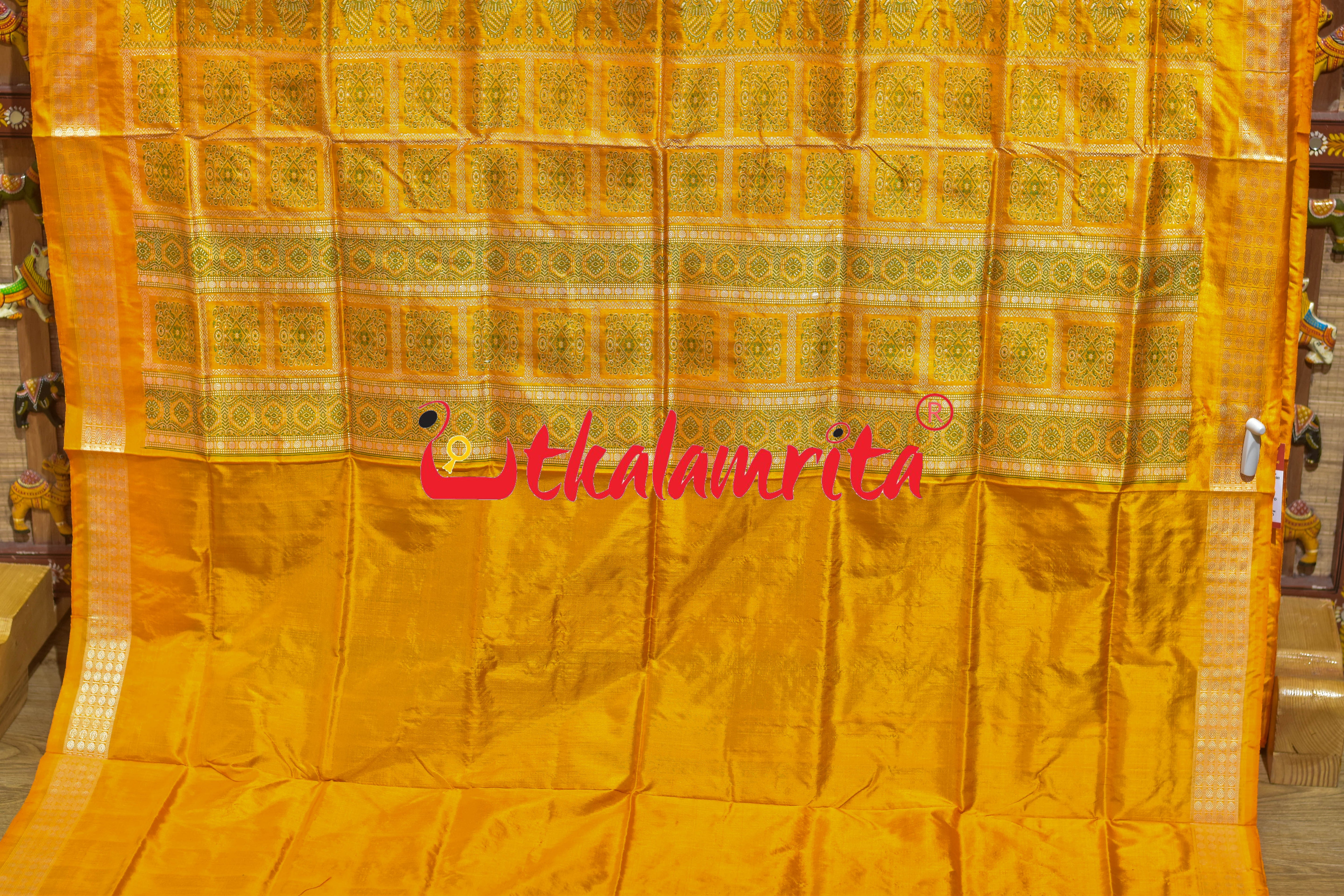 Peri Peri Green Yellow Bomkai Silk Saree