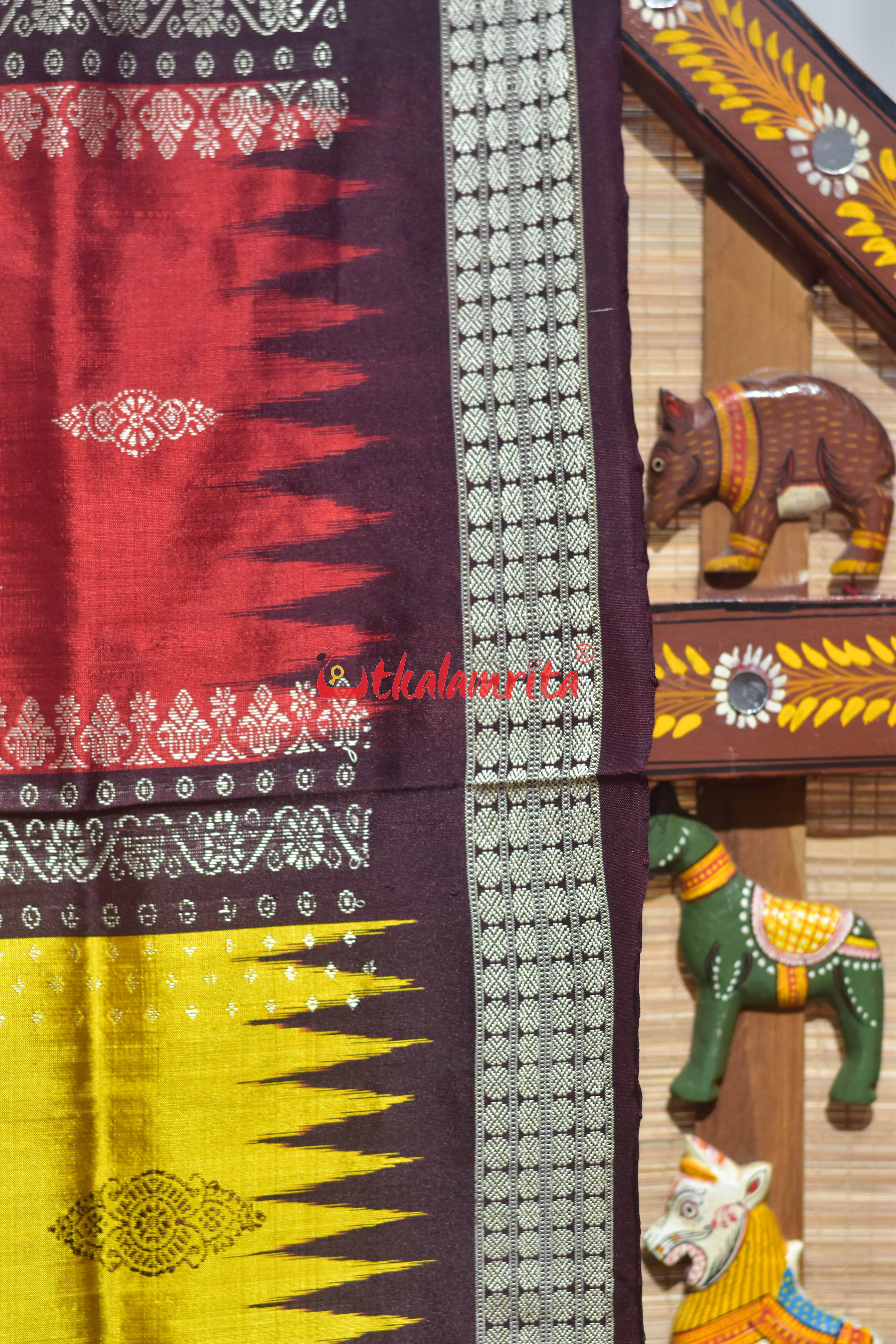 Peri Peri Golden Red Bomkai Silk Saree