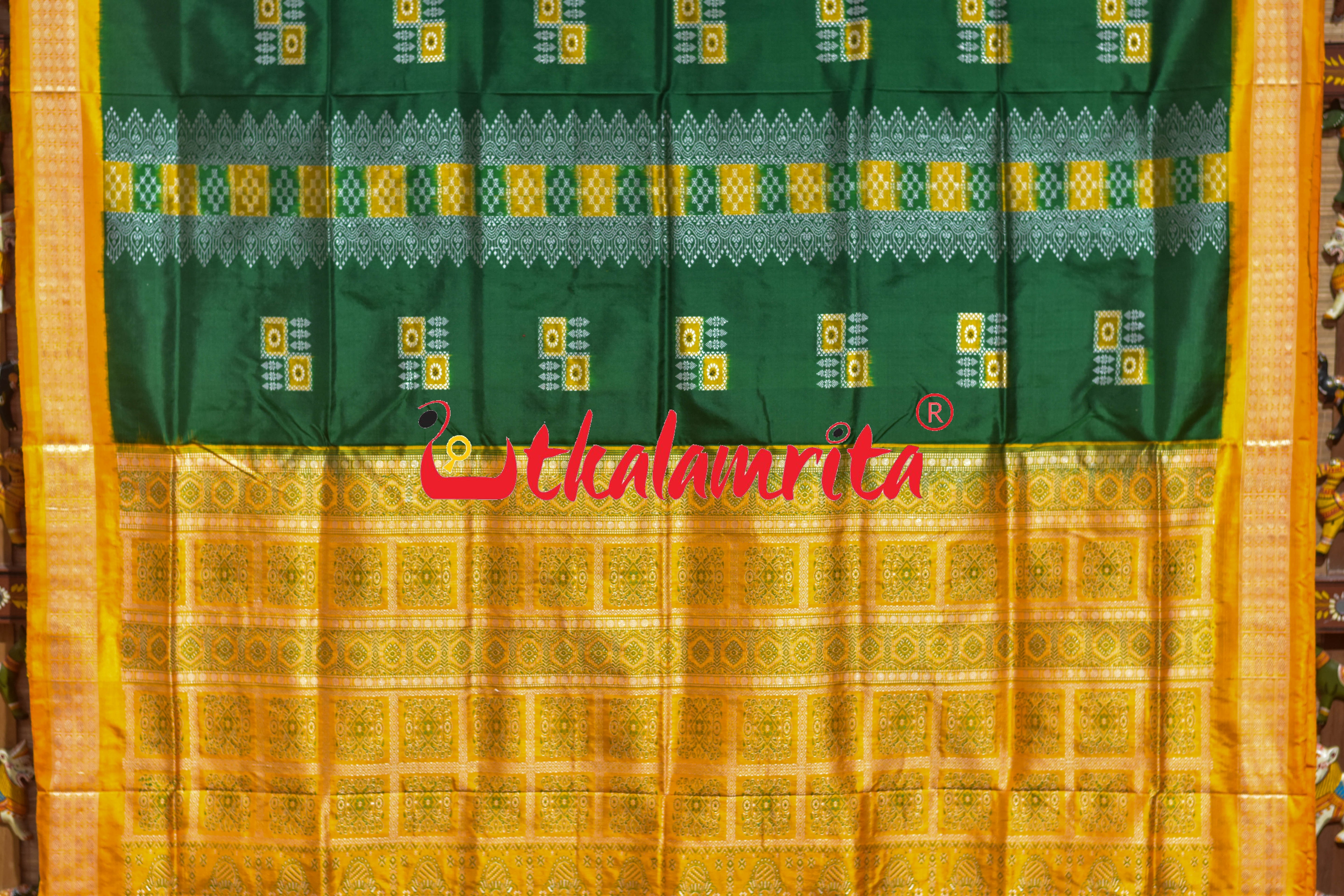 Peri Peri Green Yellow Bomkai Silk Saree