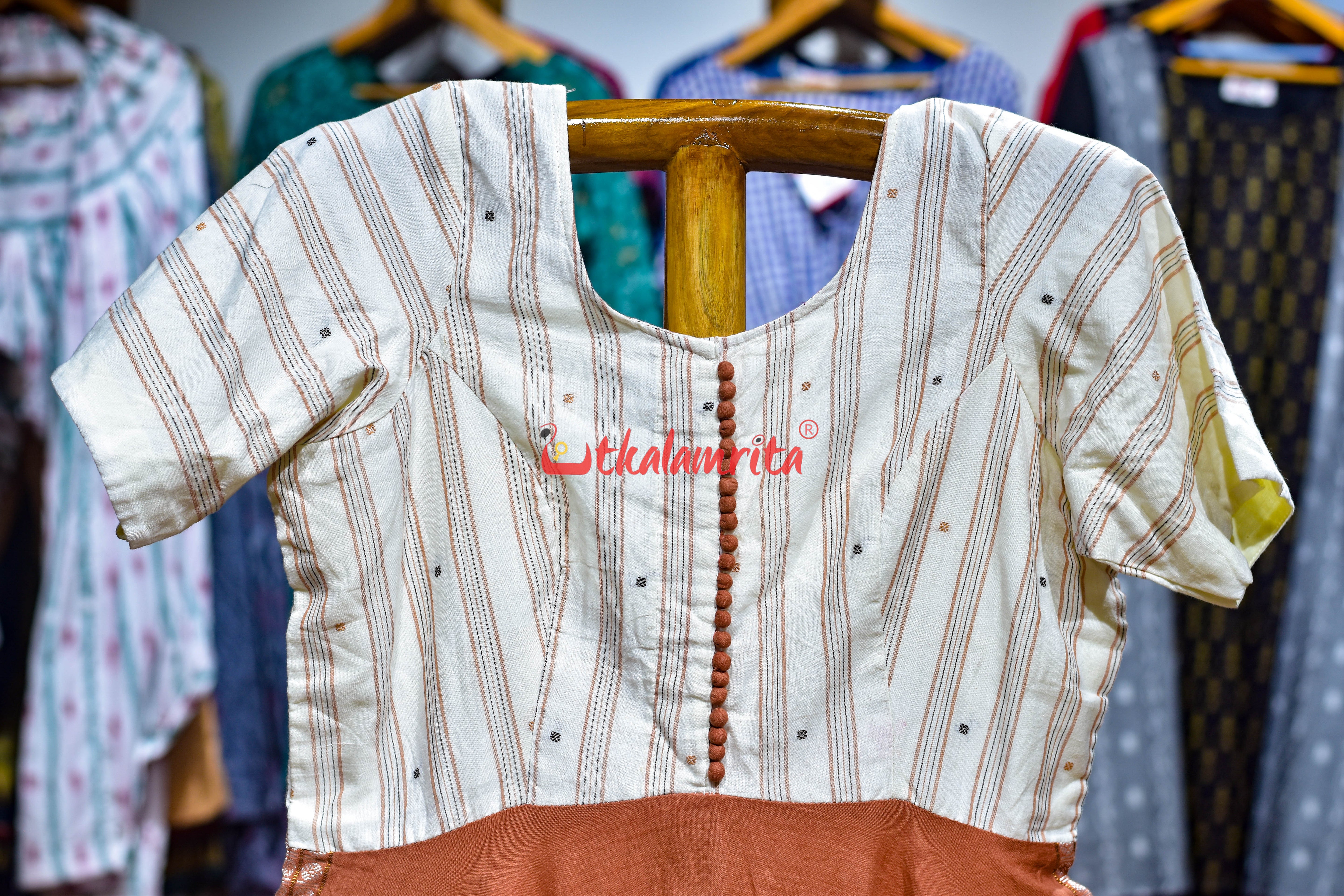 Brown White Stripes Buti Bomkai (Ladies Gown)