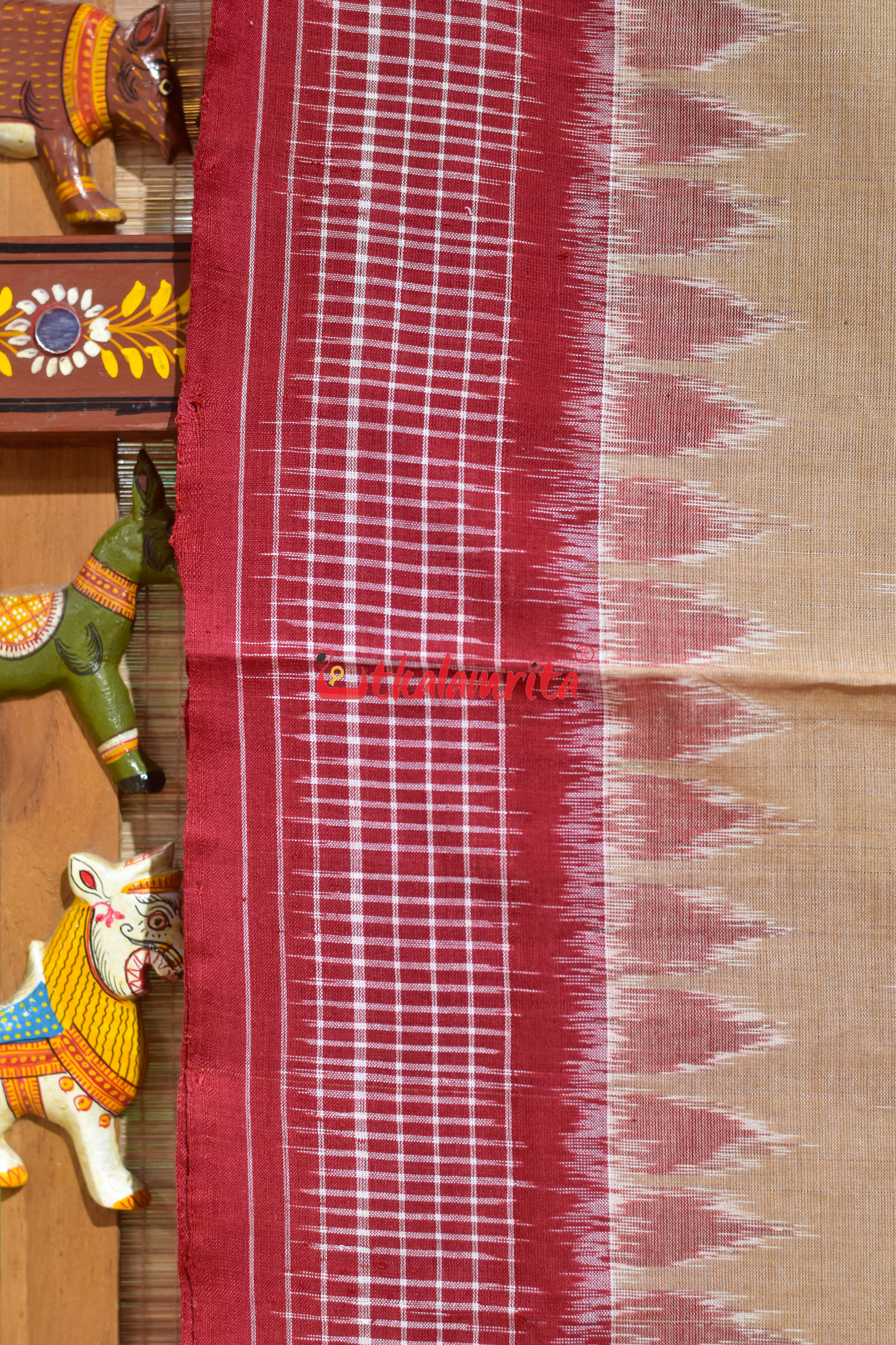 Cream Maroon Chandrika Khandua Cotton Saree